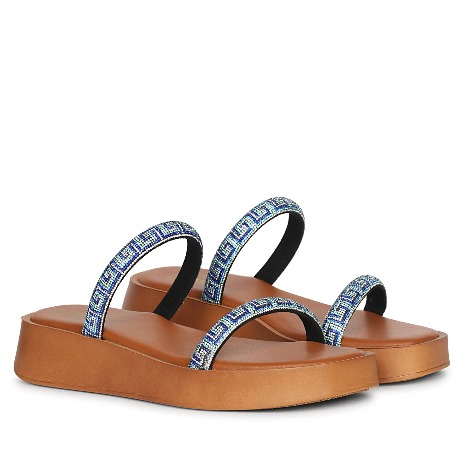 Adelina Blue Leather Platform Sandals - Image 2
