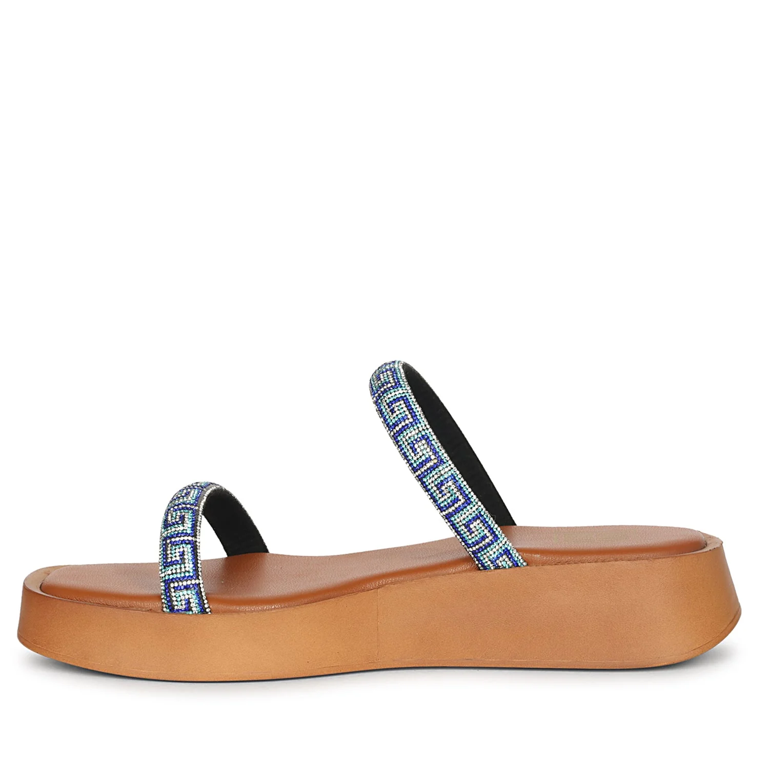 Adelina Blue Leather Platform Sandals - Image 3