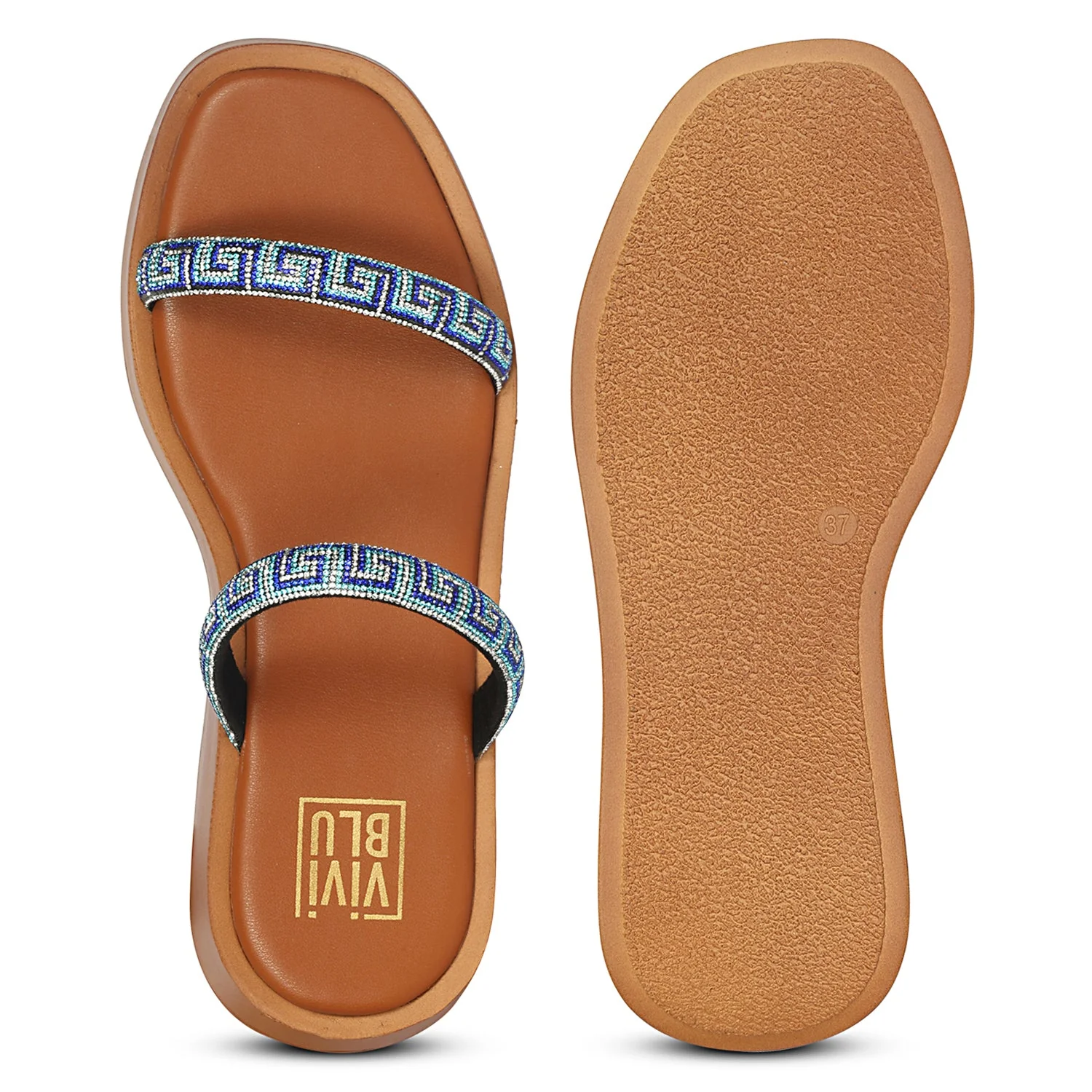 Adelina Blue Leather Platform Sandals - Image 6