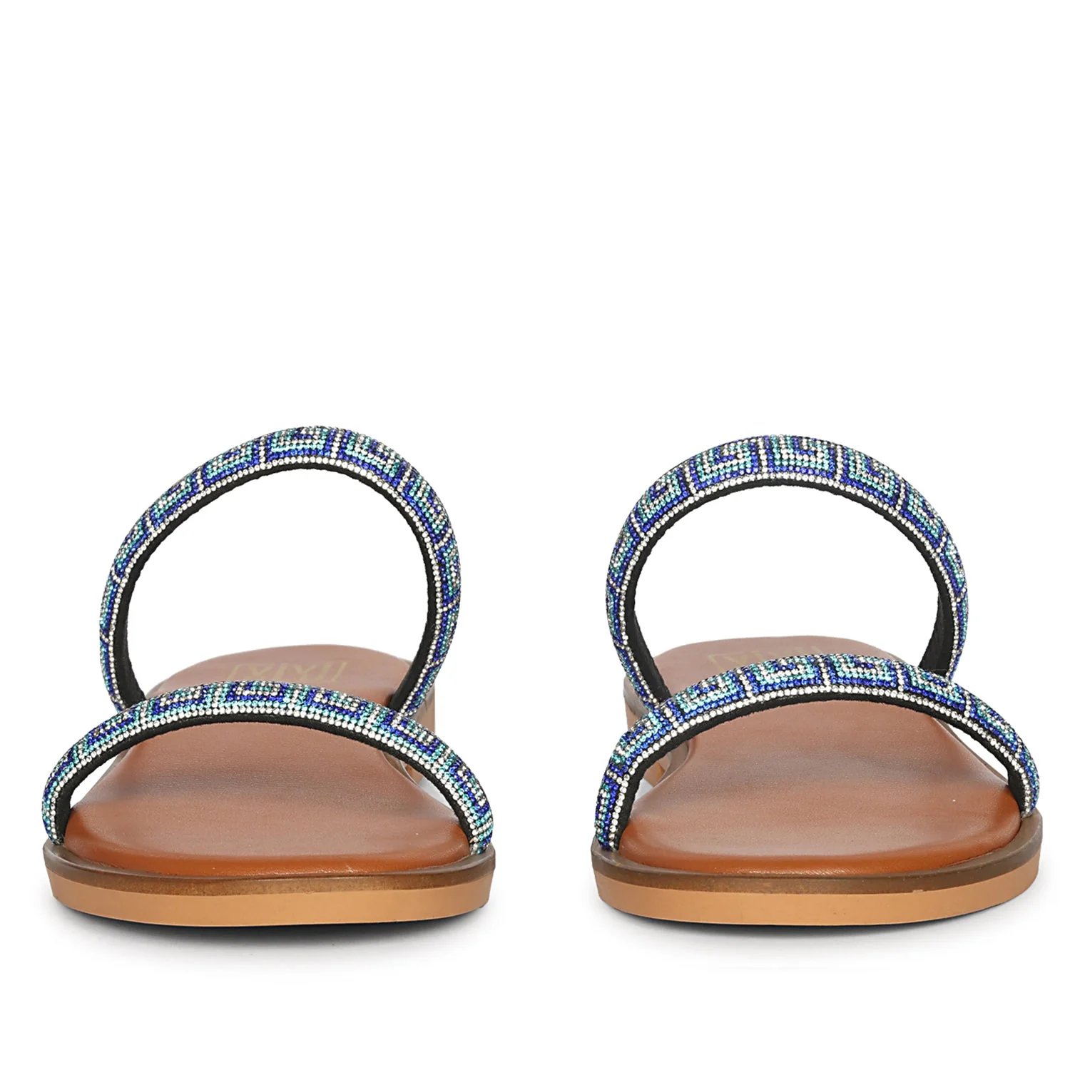 Evelina Blue Flat Sandals - Image 3