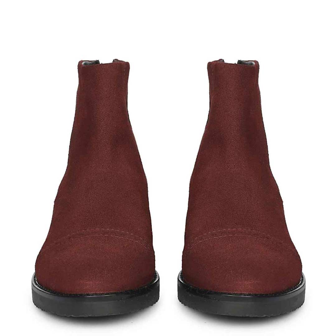 Giada Burgundy Suede Leather Ankle Boots - Image 4