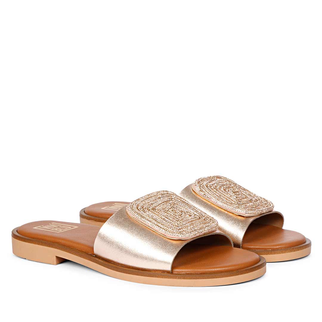 ViviBlu Champagne Leather Flat Sandals - Image 2