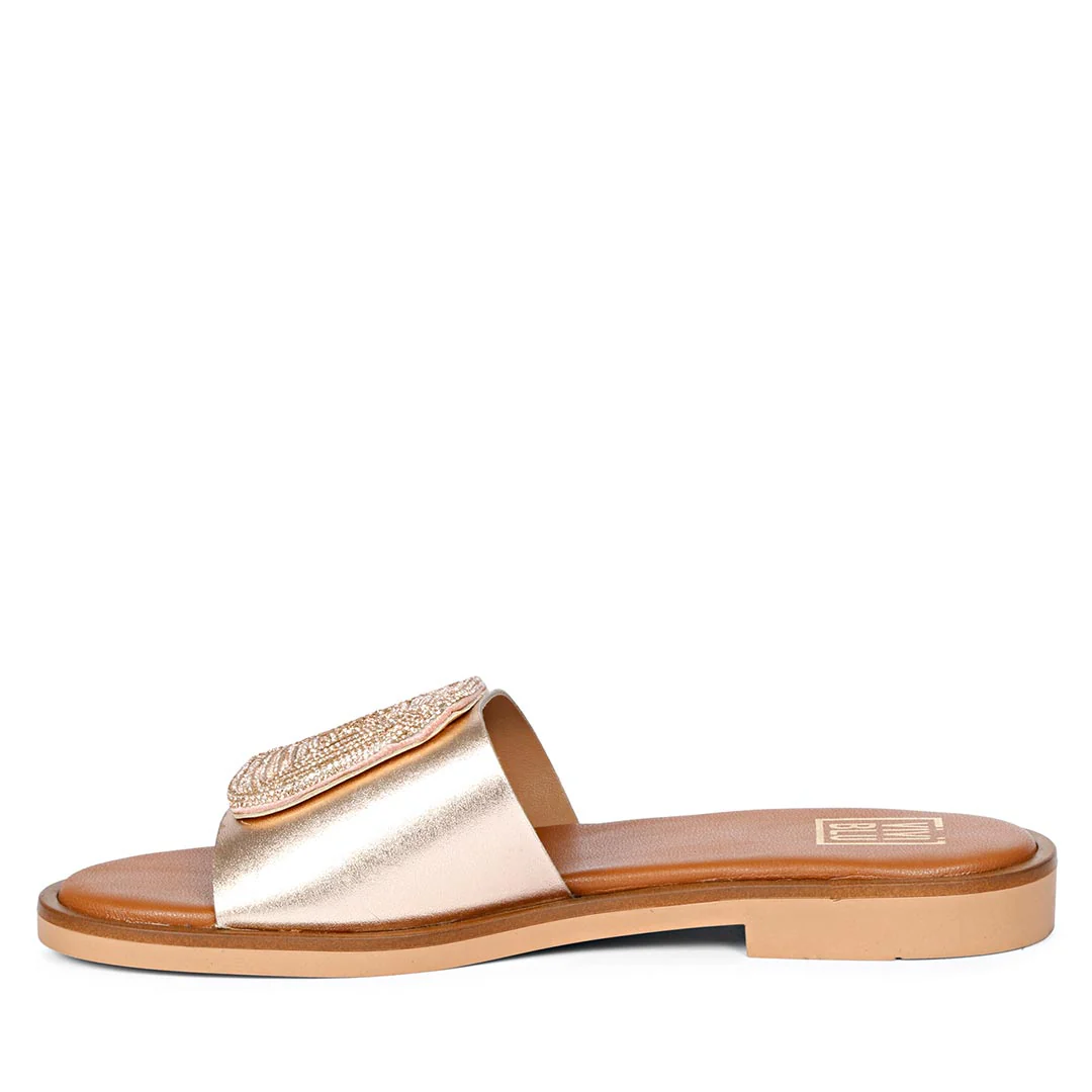 ViviBlu Champagne Leather Flat Sandals - Image 3