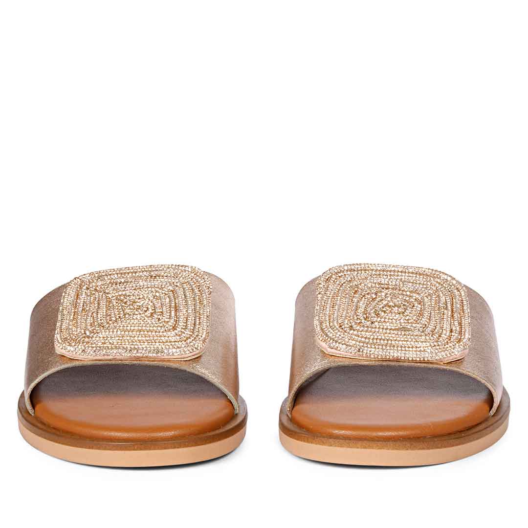 ViviBlu Champagne Leather Flat Sandals - Image 4