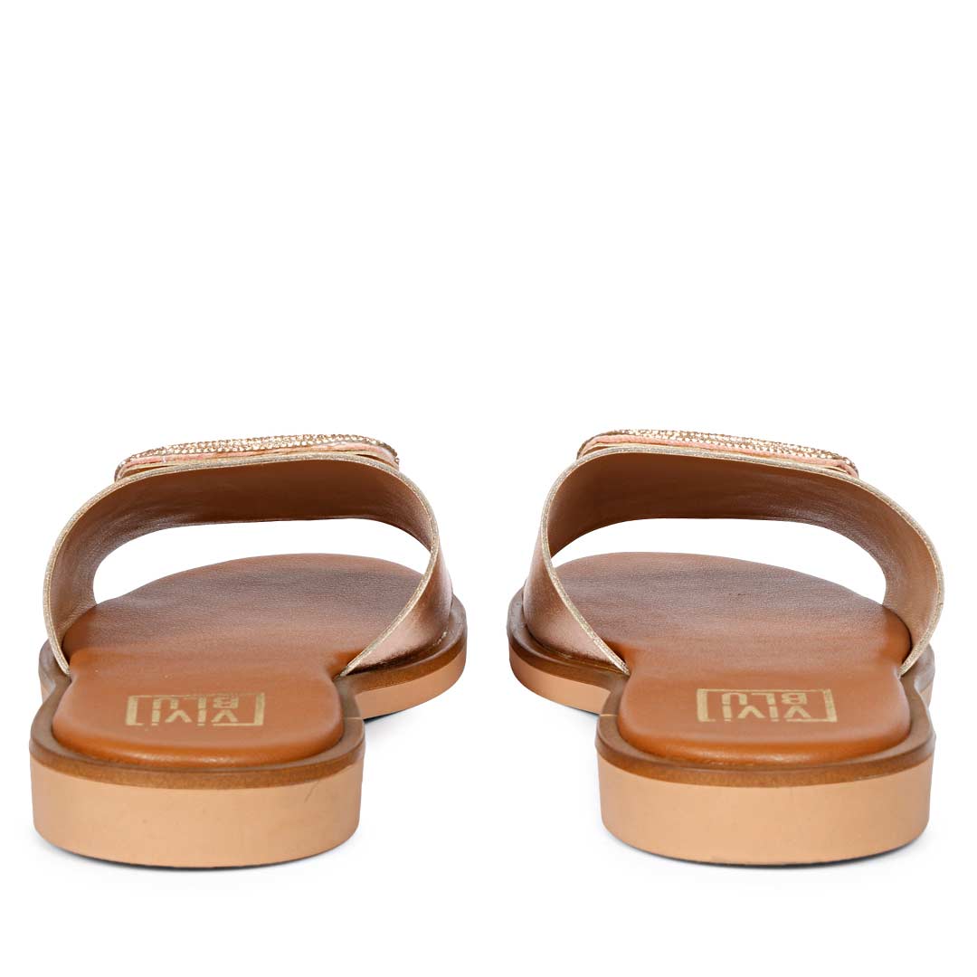 ViviBlu Champagne Leather Flat Sandals - Image 5