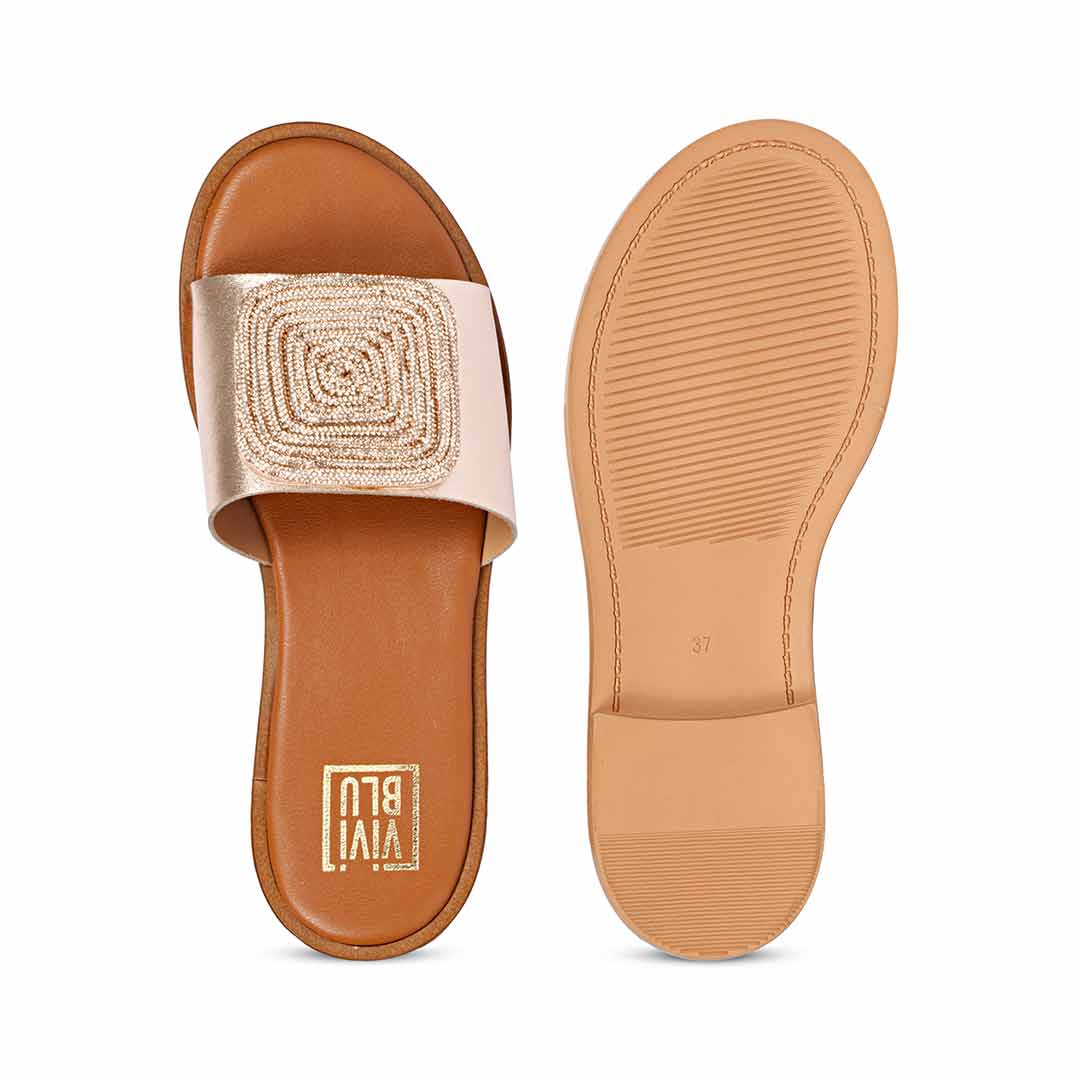 ViviBlu Champagne Leather Flat Sandals - Image 6