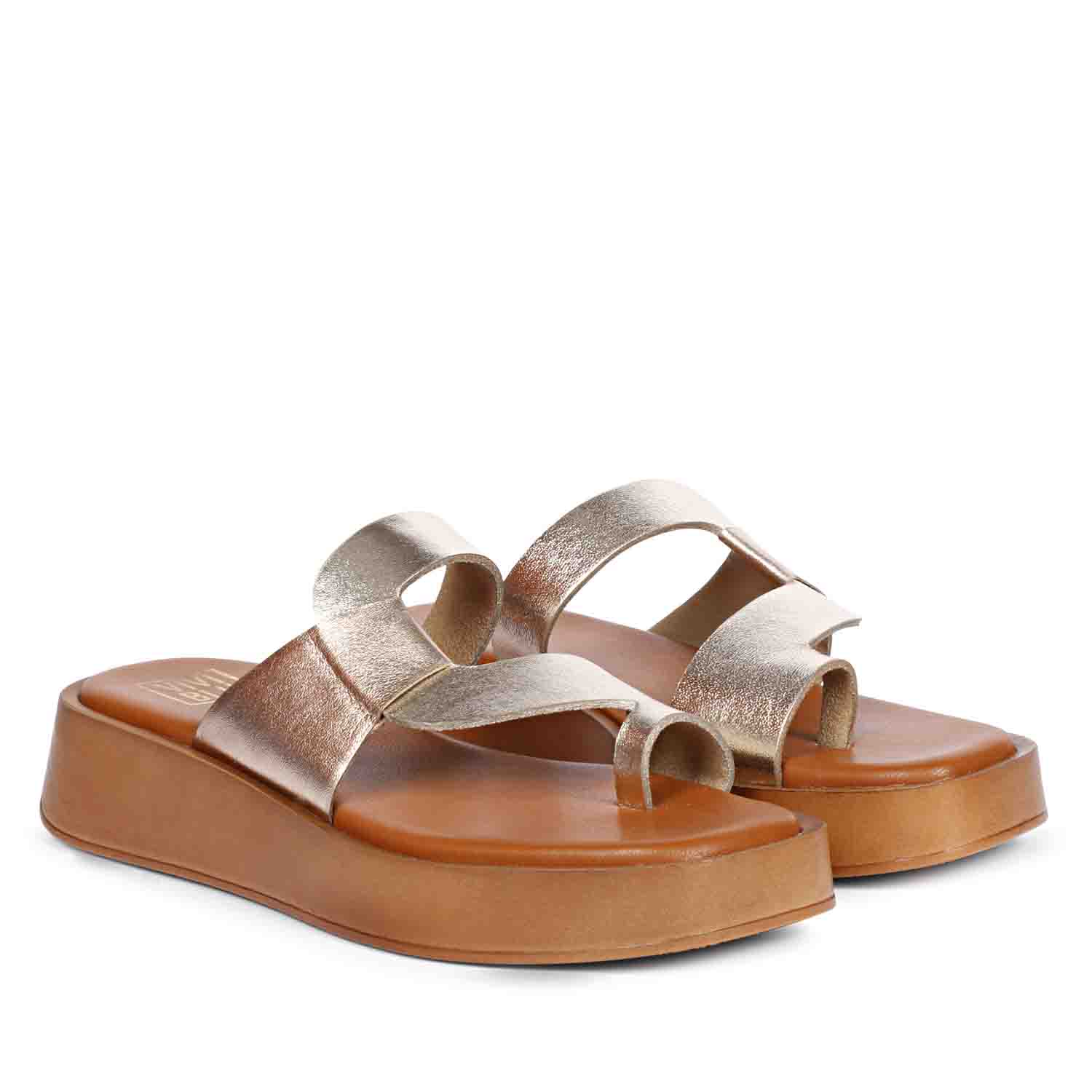 ViviBlu Champagne Leather Platform Sandals - Image 3