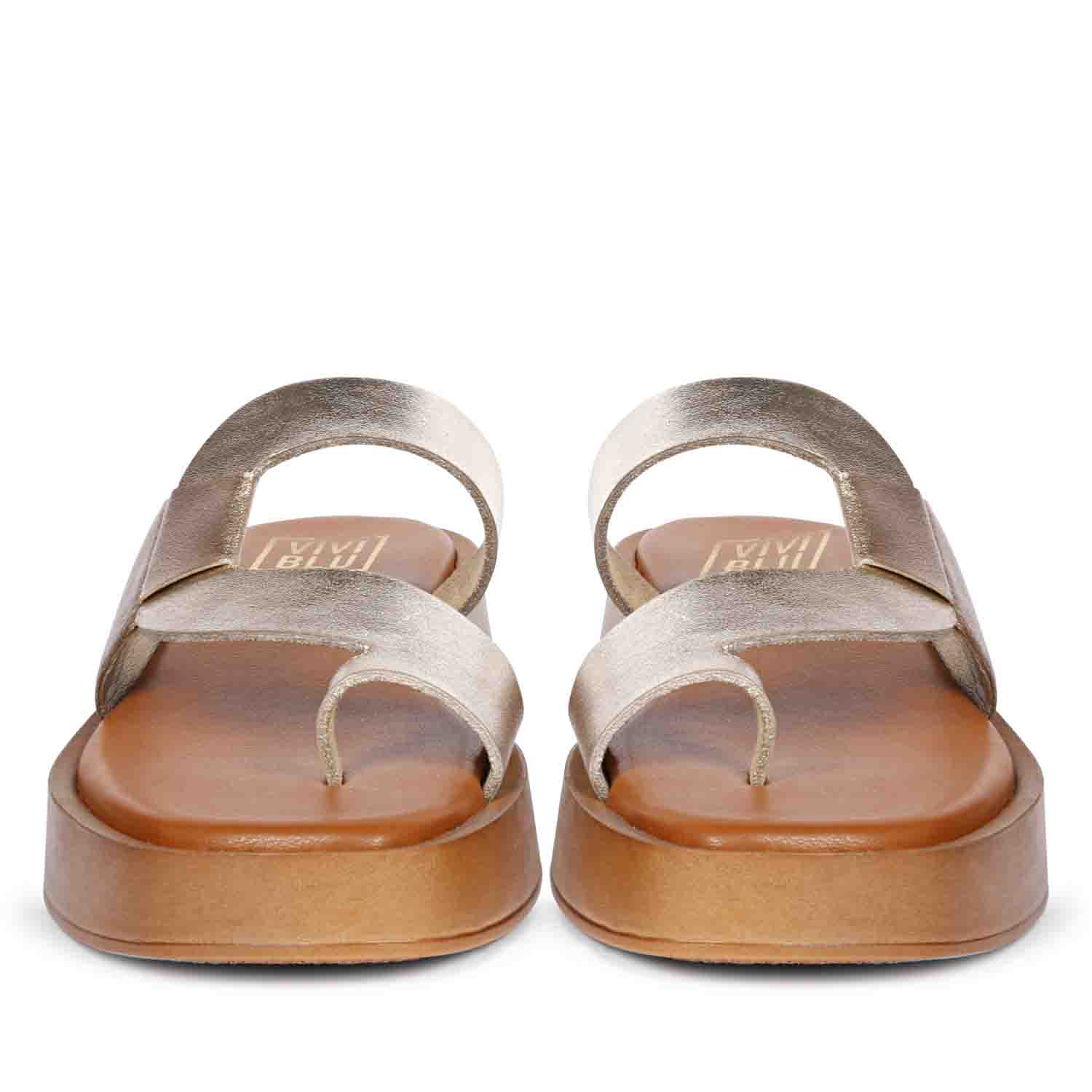 ViviBlu Champagne Leather Platform Sandals - Image 4