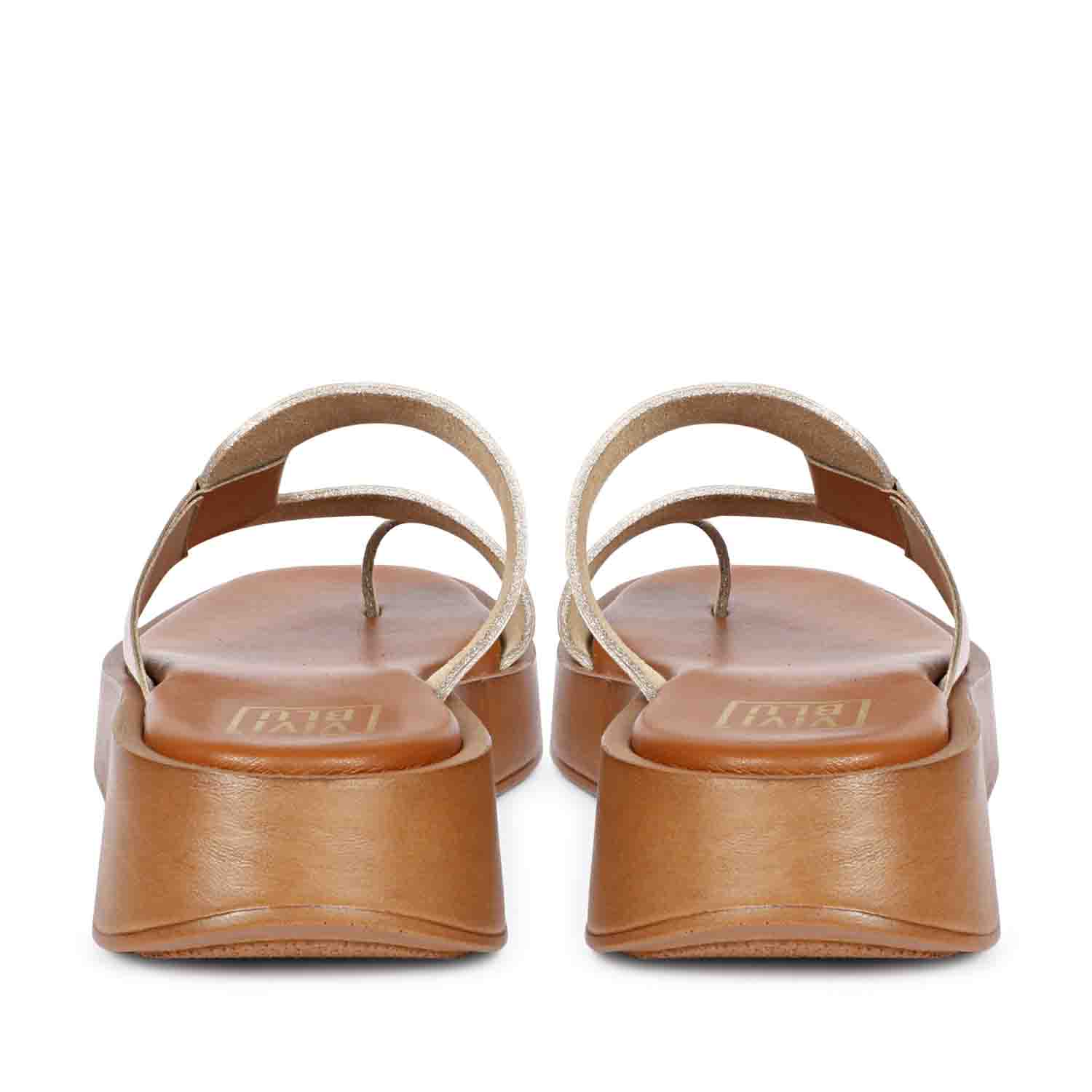 ViviBlu Champagne Leather Platform Sandals - Image 6