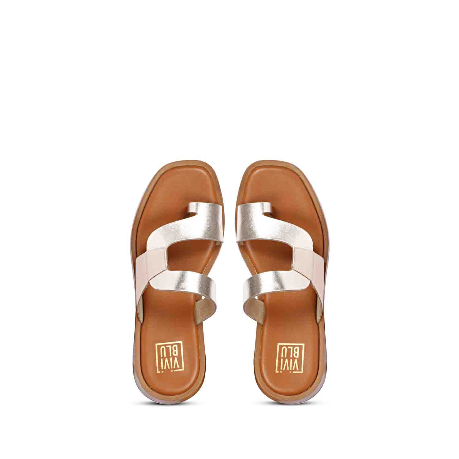 ViviBlu Champagne Leather Platform Sandals - Image 7