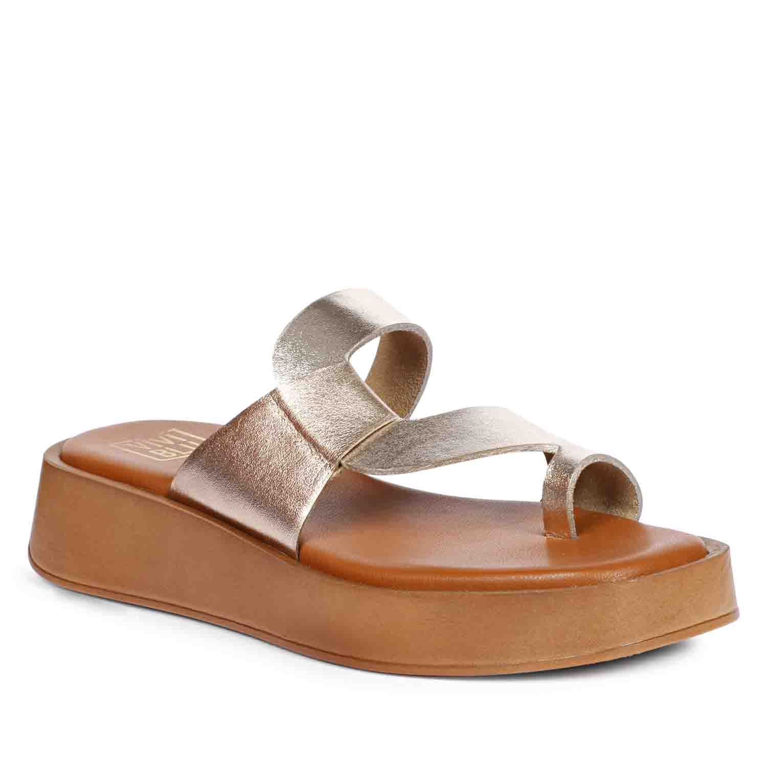 ViviBlu Champagne Leather Platform Sandals - Image 9