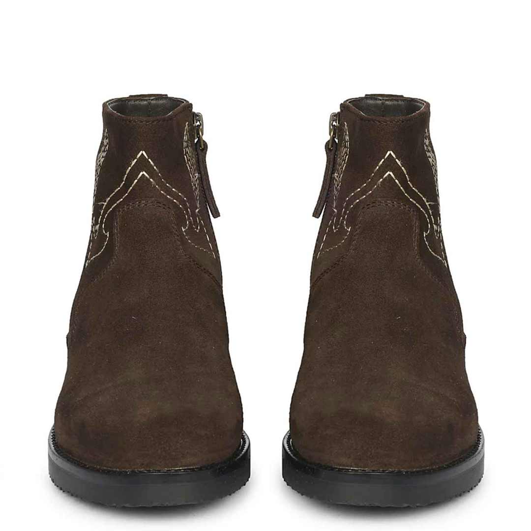 Alessa Dark Brown Suede Leather Ankle Boots - Image 4