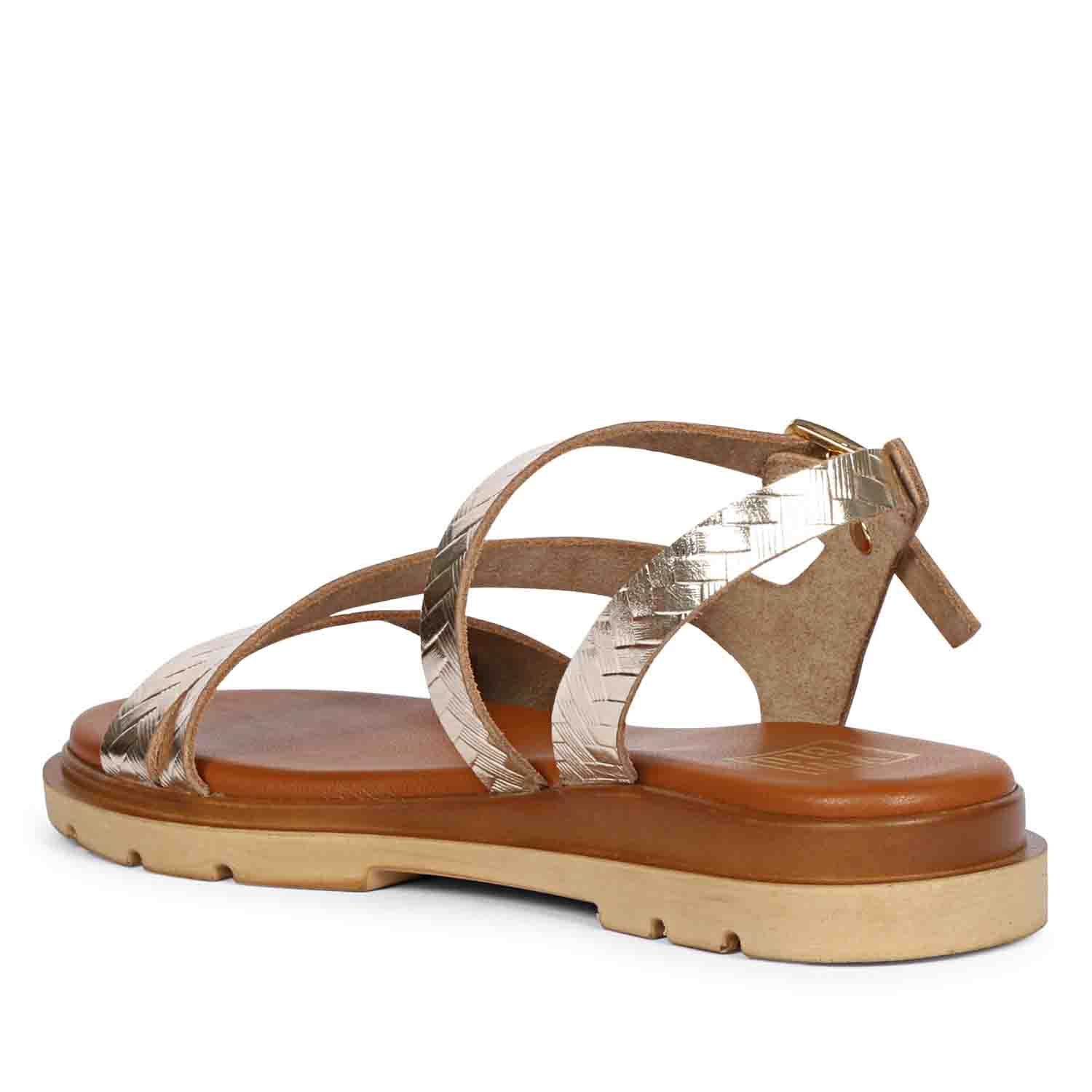 ViviBlu Gold Leather Flat Sandals - Image 10