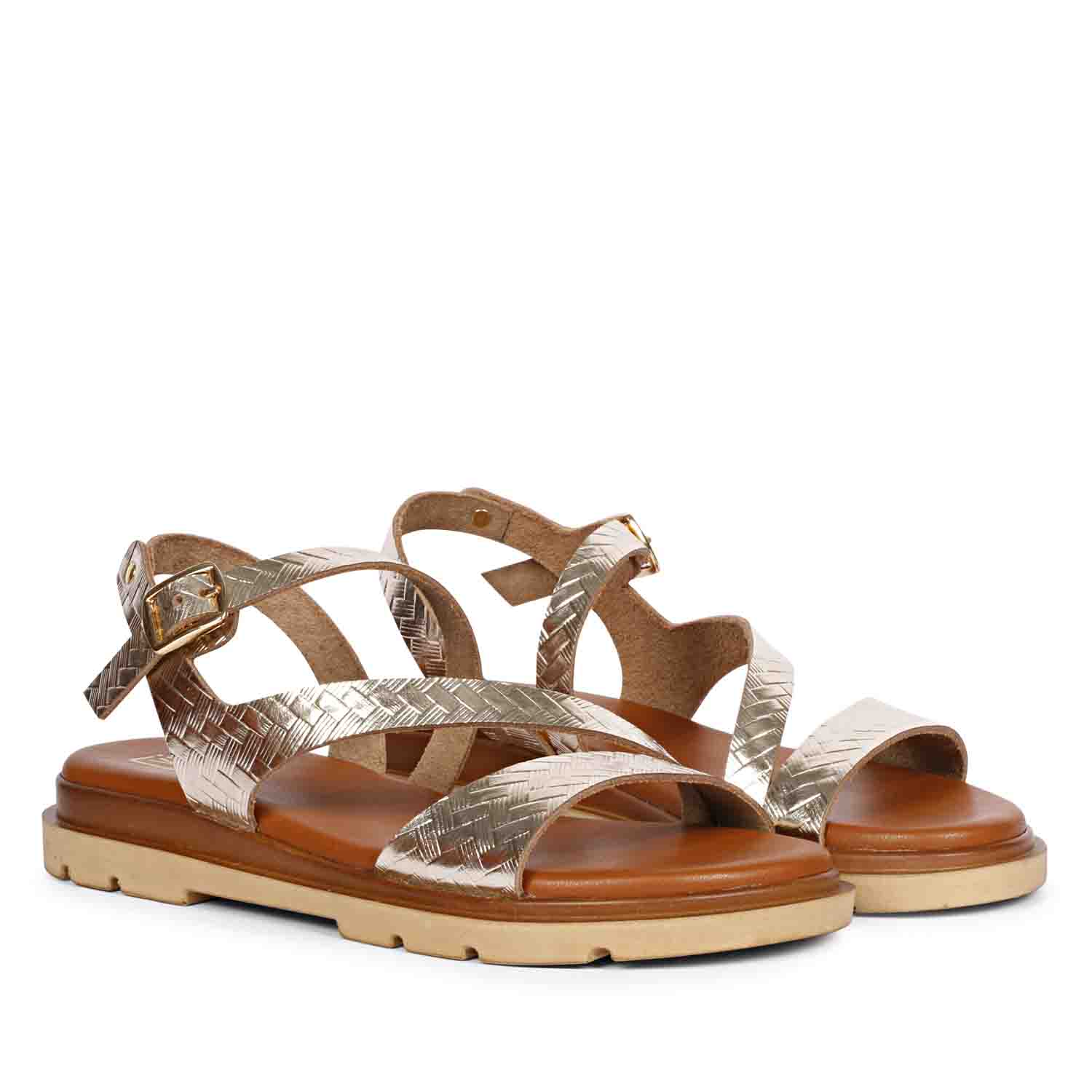 ViviBlu Gold Leather Flat Sandals - Image 3