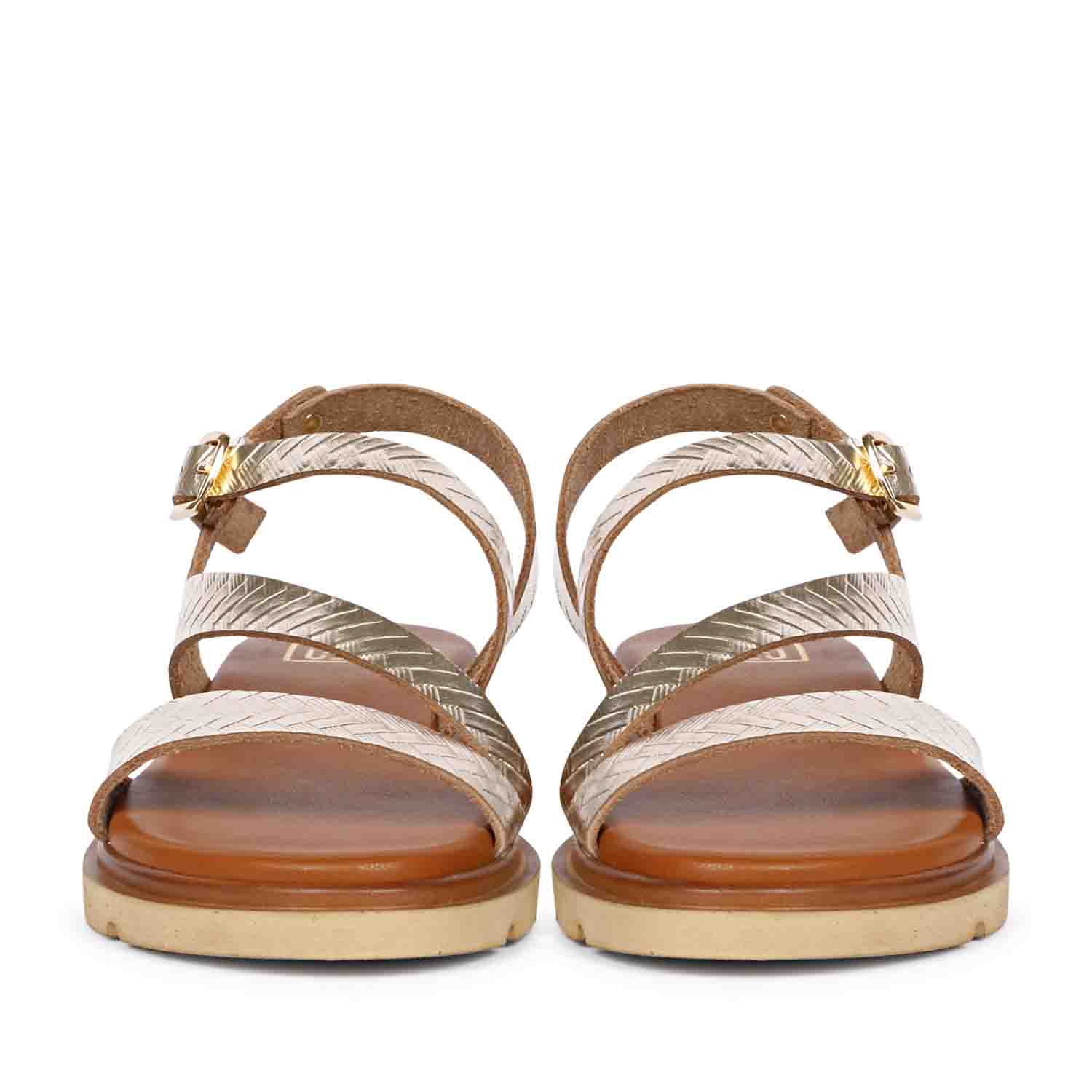 ViviBlu Gold Leather Flat Sandals - Image 4