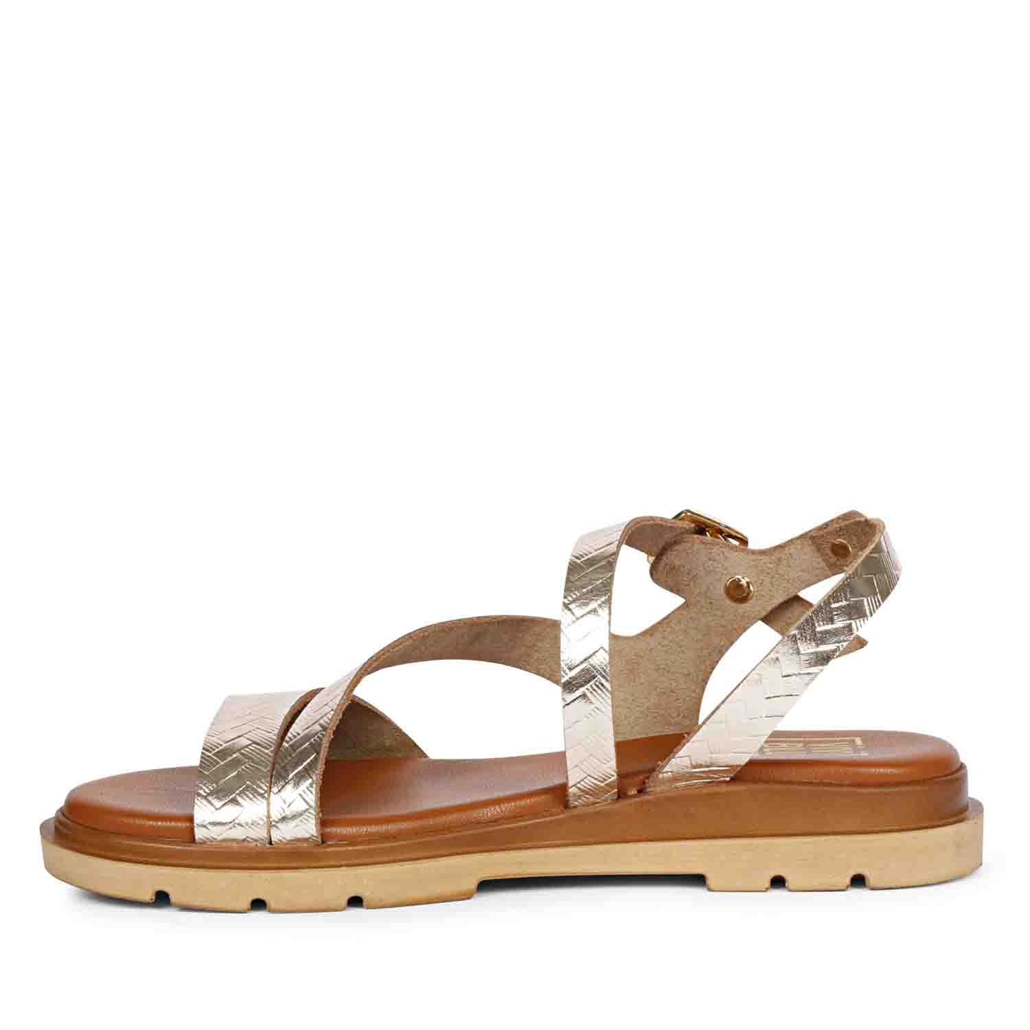 ViviBlu Gold Leather Flat Sandals - Image 5