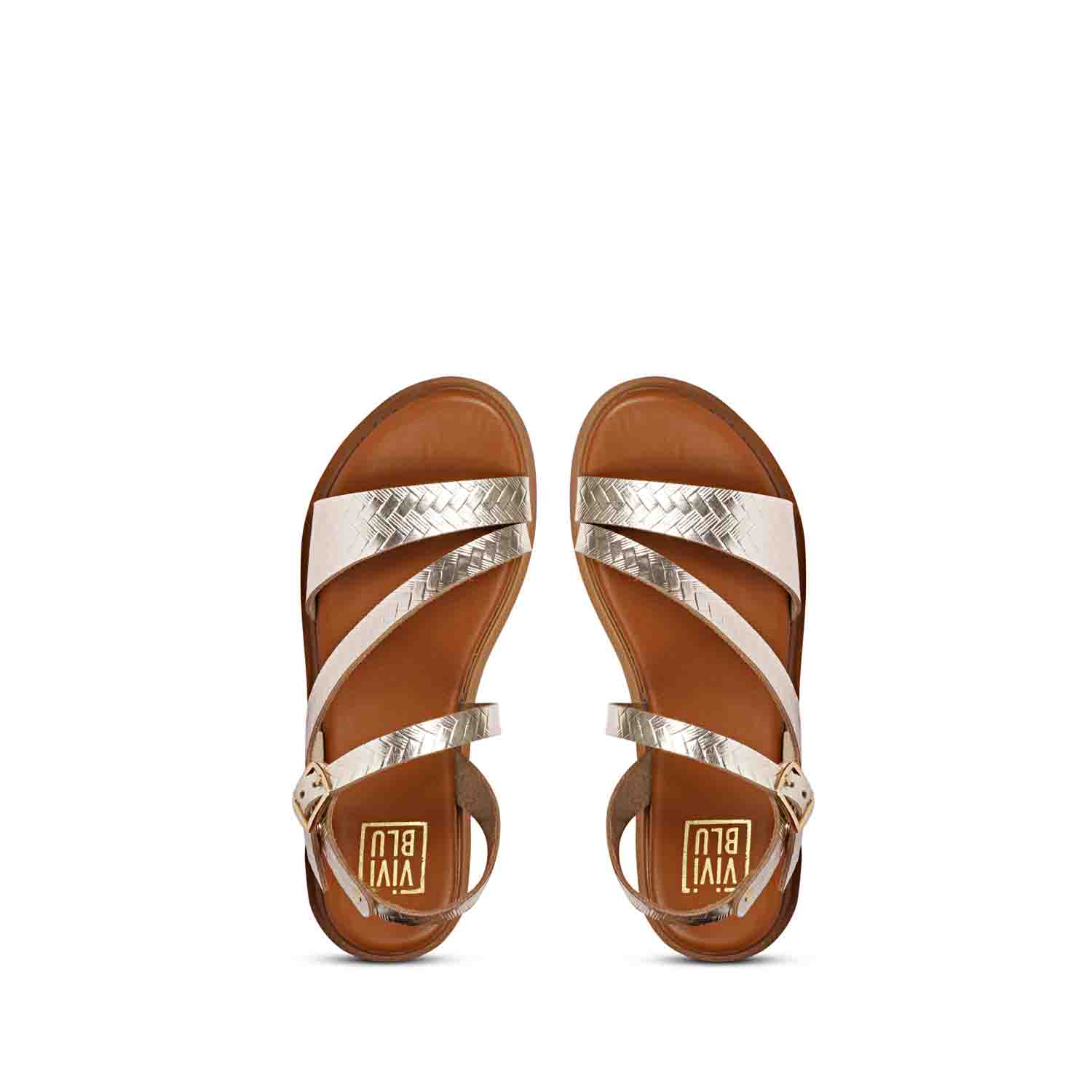 ViviBlu Gold Leather Flat Sandals - Image 7