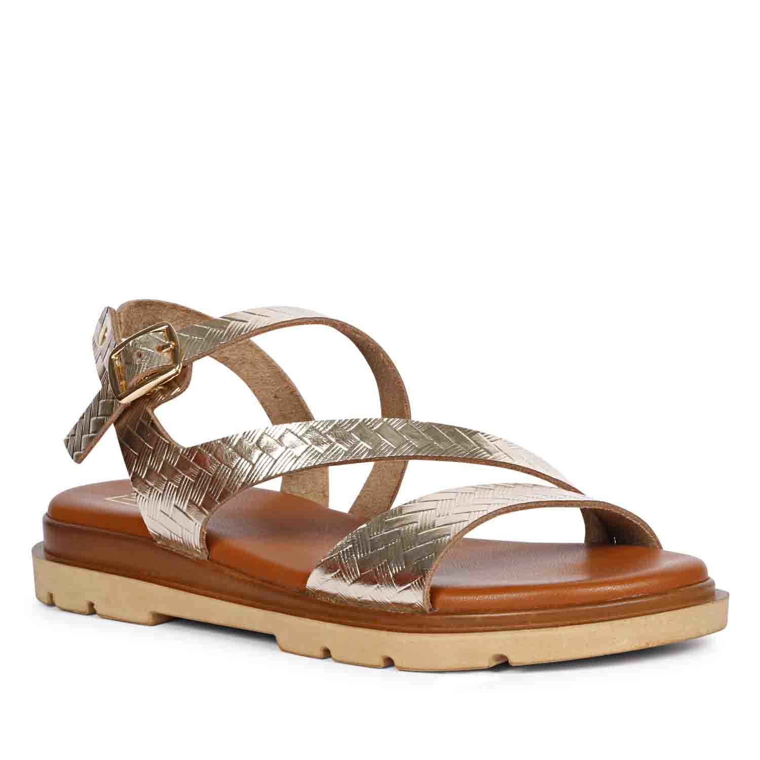 ViviBlu Gold Leather Flat Sandals - Image 8