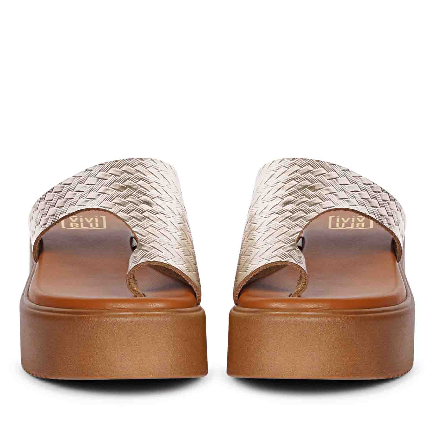 ViviBlu Gold Leather Platform Sandals - Image 3