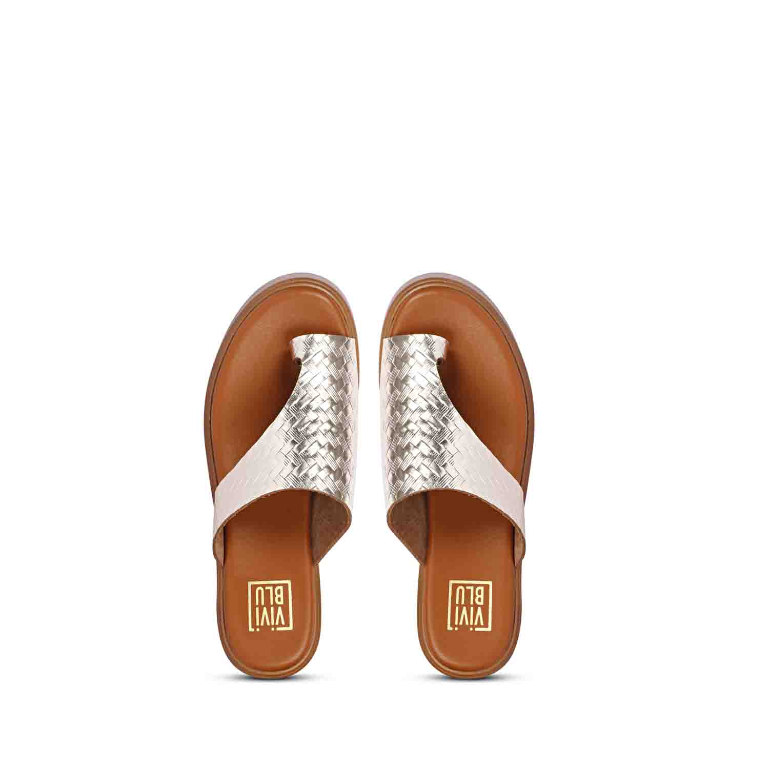 ViviBlu Gold Leather Platform Sandals - Image 6