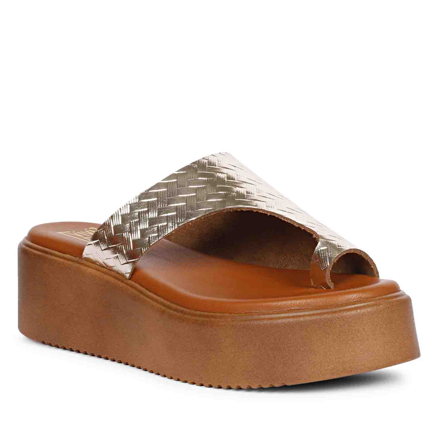 ViviBlu Gold Leather Platform Sandals - Image 8