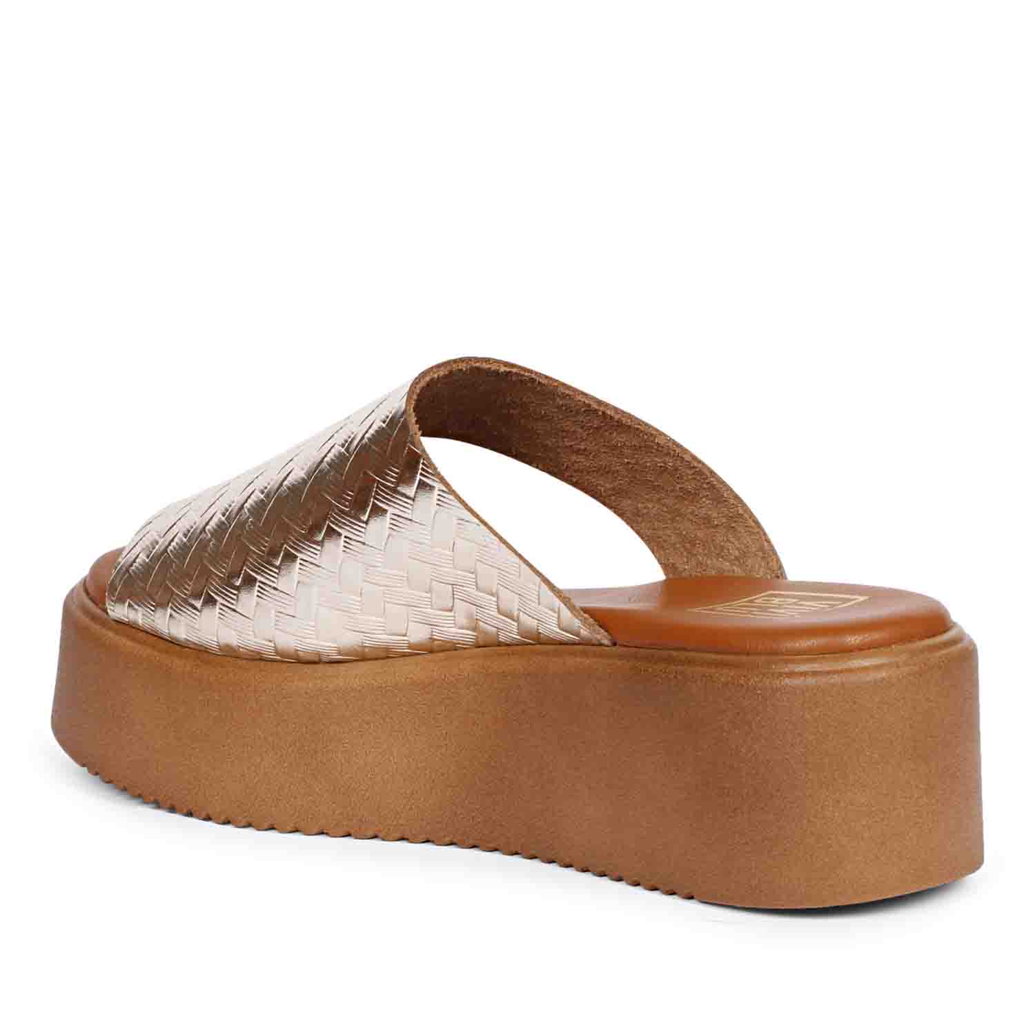 ViviBlu Gold Leather Platform Sandals - Image 9