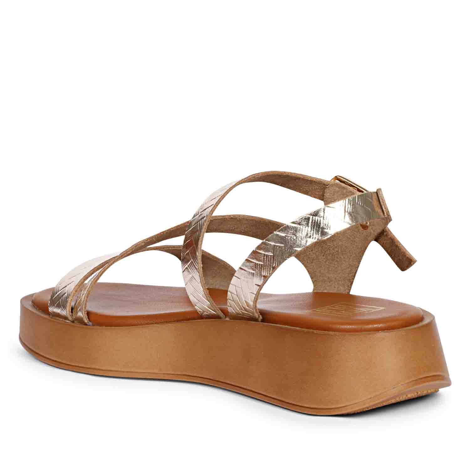 ViviBlu Gold Leather Platform Sandals - Image 10