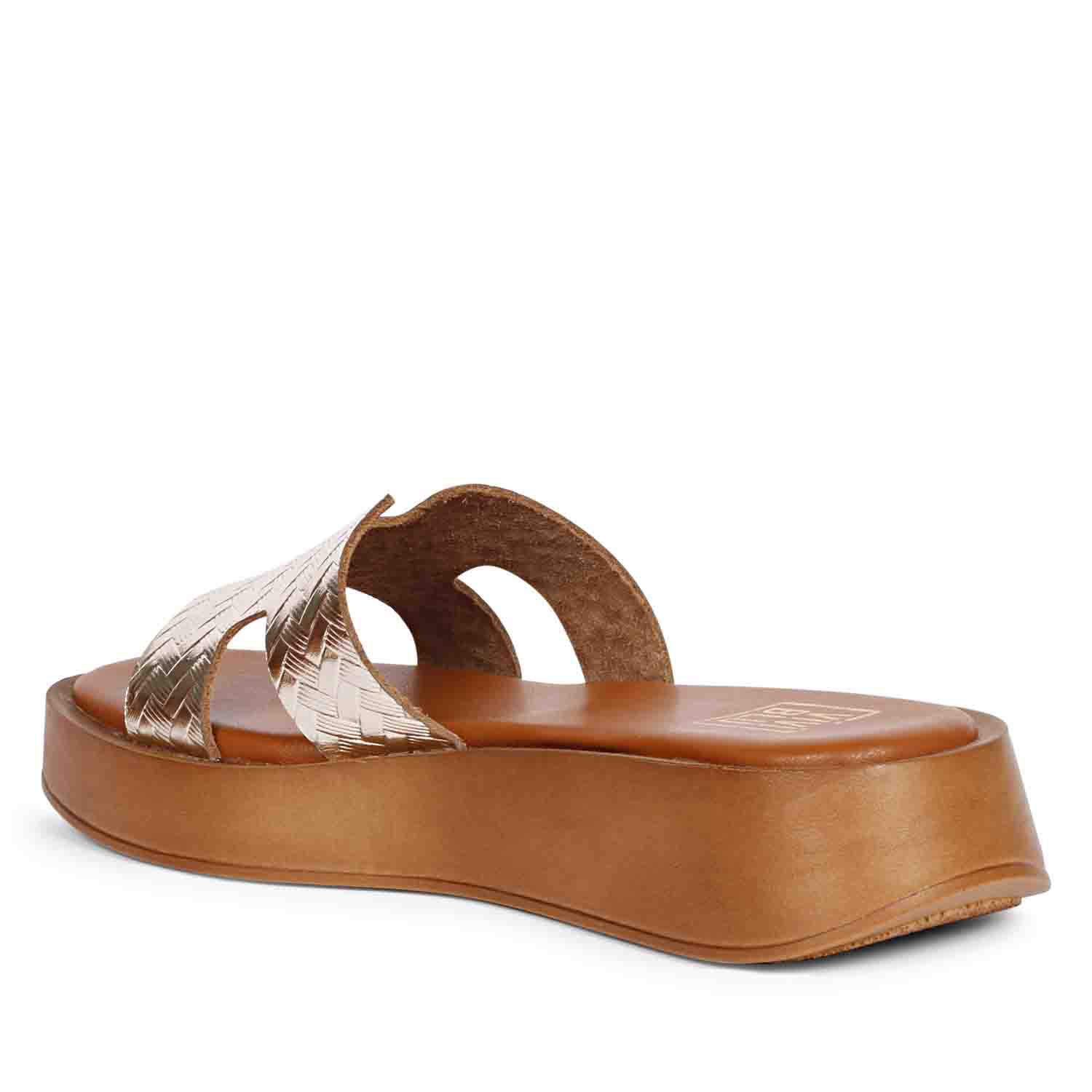 ViviBlu Gold Leather Platform Sandals - Image 10
