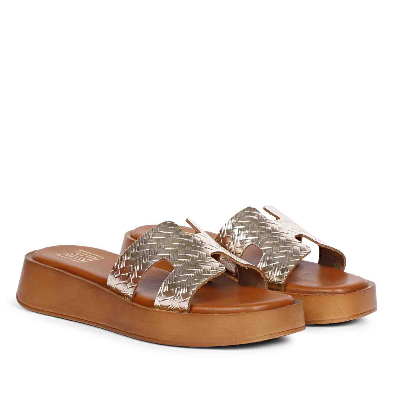 ViviBlu Gold Leather Platform Sandals - Image 3