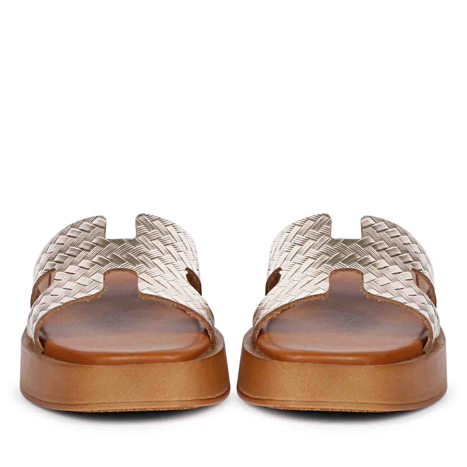 ViviBlu Gold Leather Platform Sandals - Image 4
