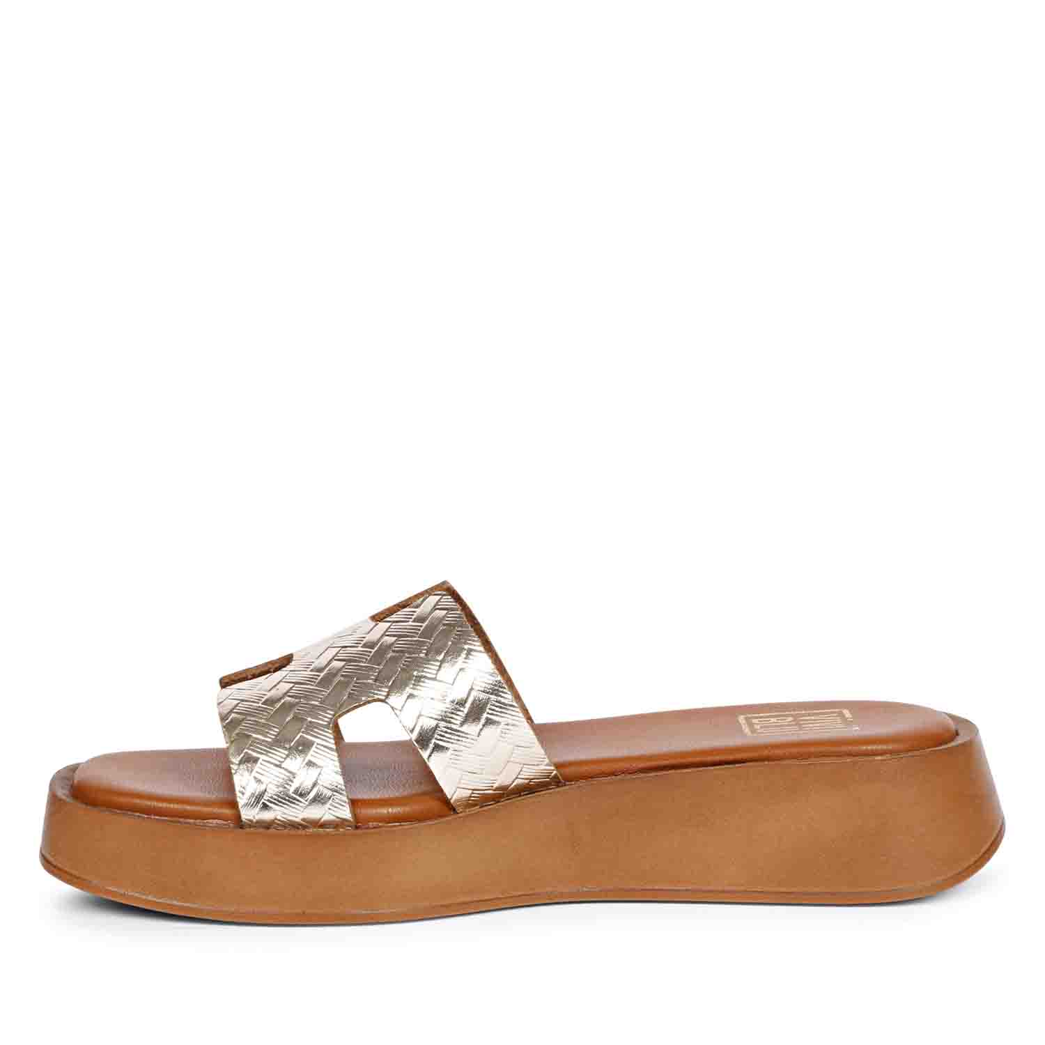 ViviBlu Gold Leather Platform Sandals - Image 5