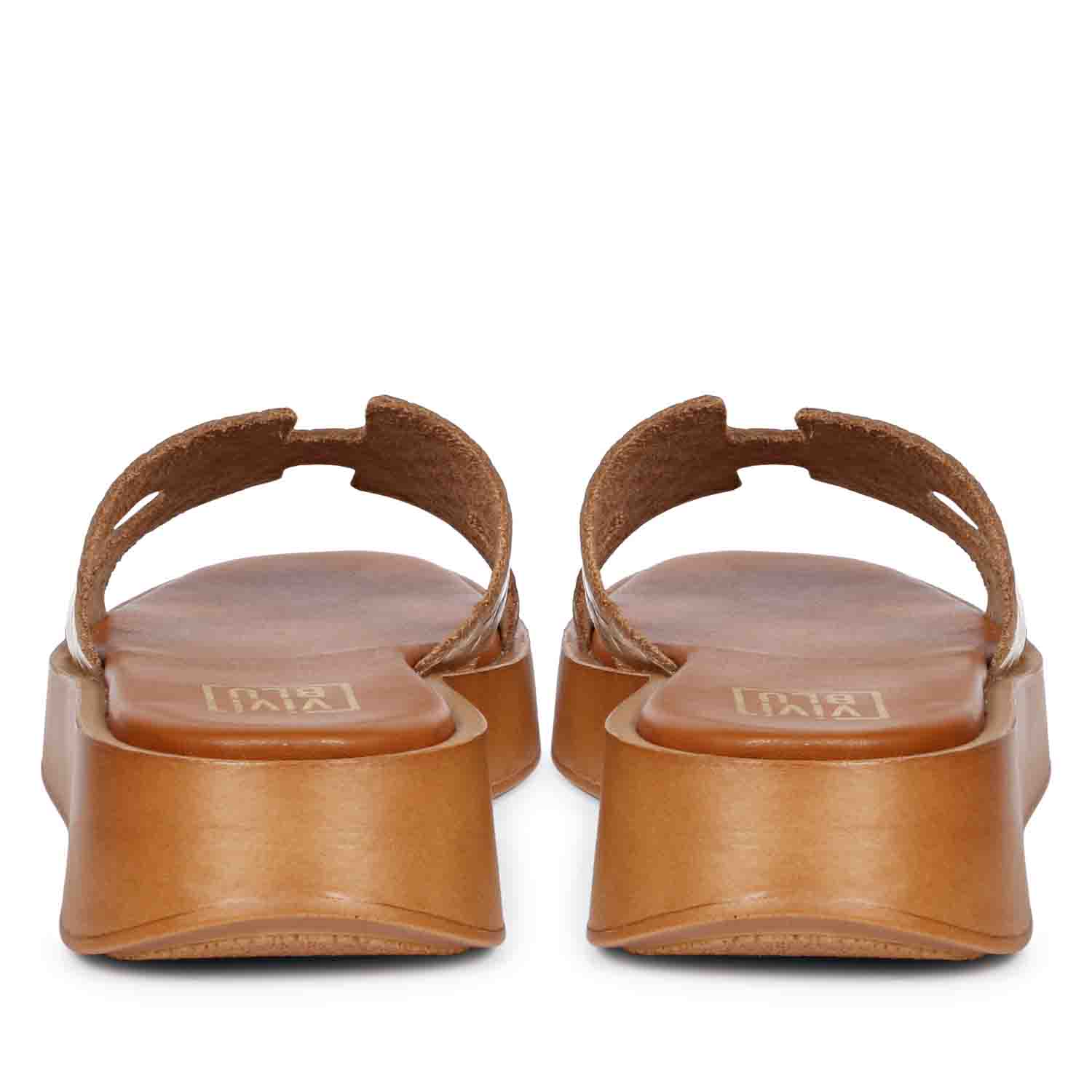 ViviBlu Gold Leather Platform Sandals - Image 6