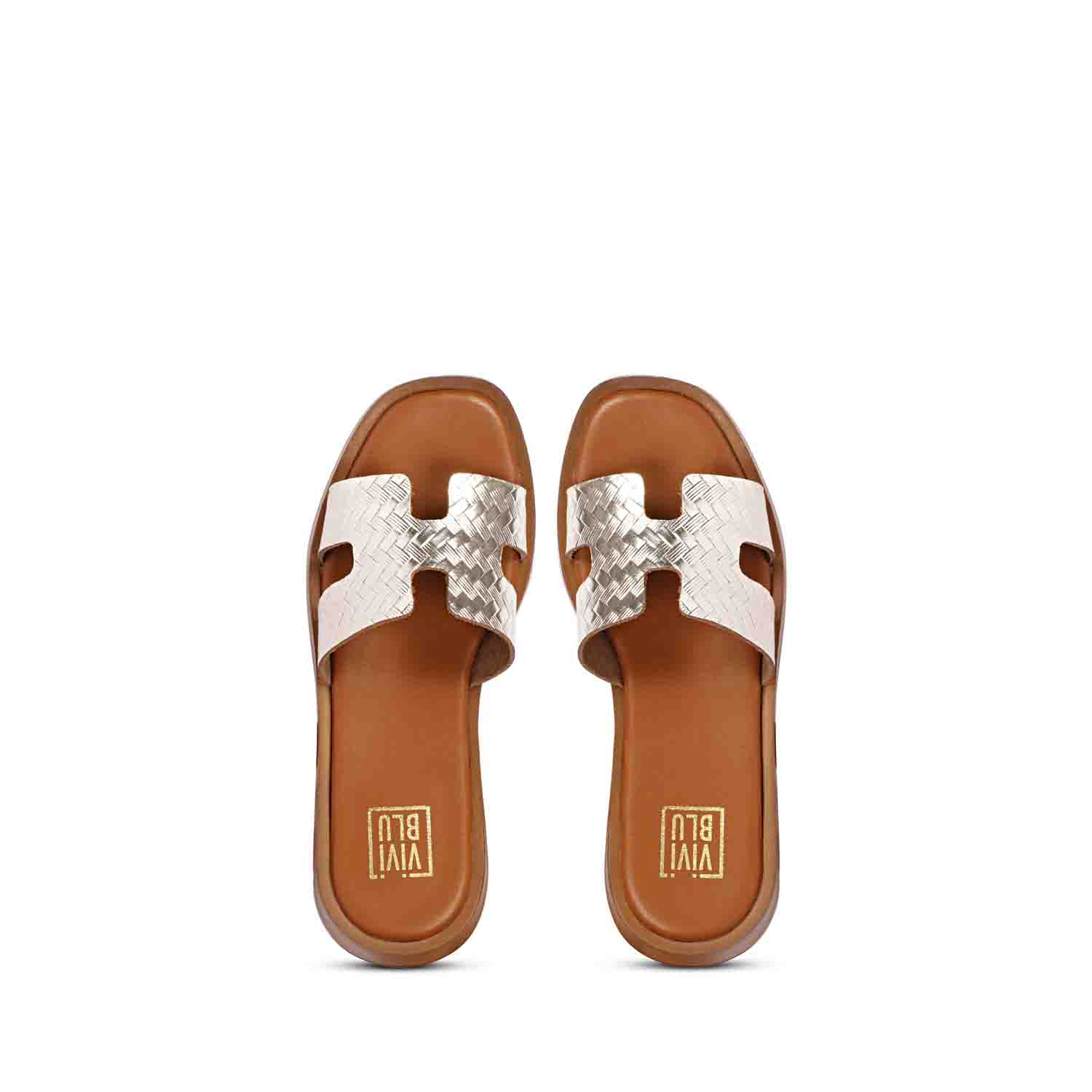 ViviBlu Gold Leather Platform Sandals - Image 7