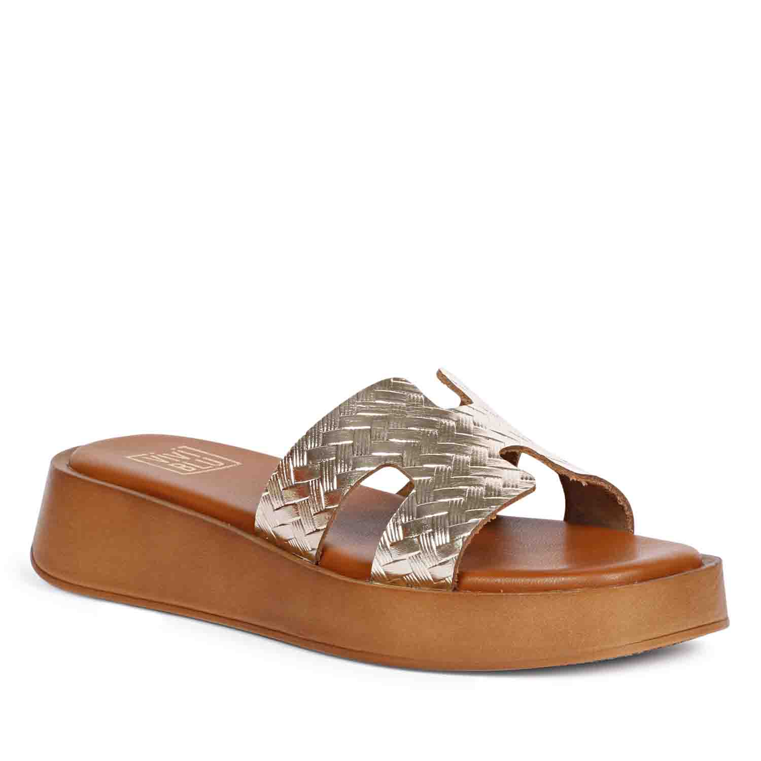 ViviBlu Gold Leather Platform Sandals - Image 8