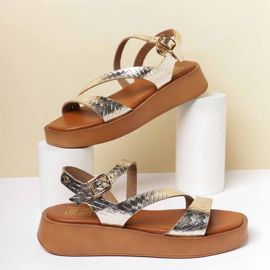 ViviBlu Gold Leather Platform Sandals - Image 2