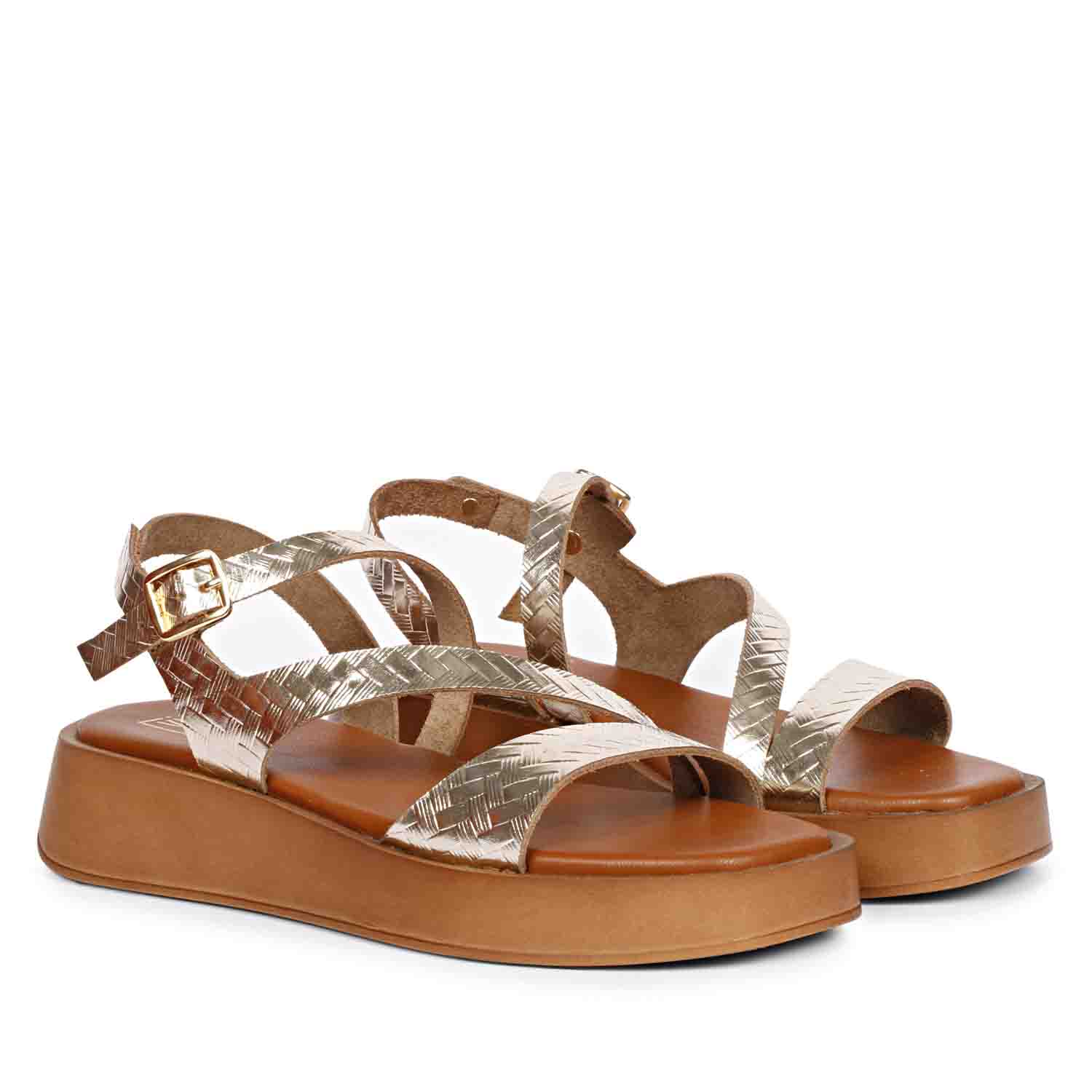 ViviBlu Gold Leather Platform Sandals - Image 3
