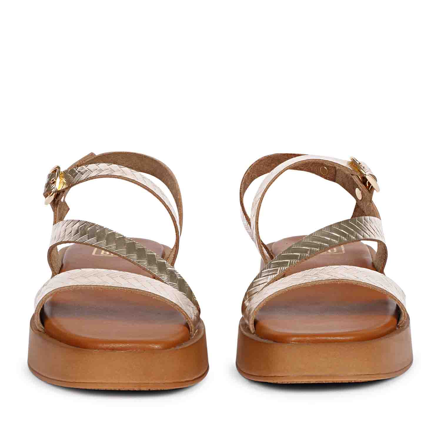 ViviBlu Gold Leather Platform Sandals - Image 4