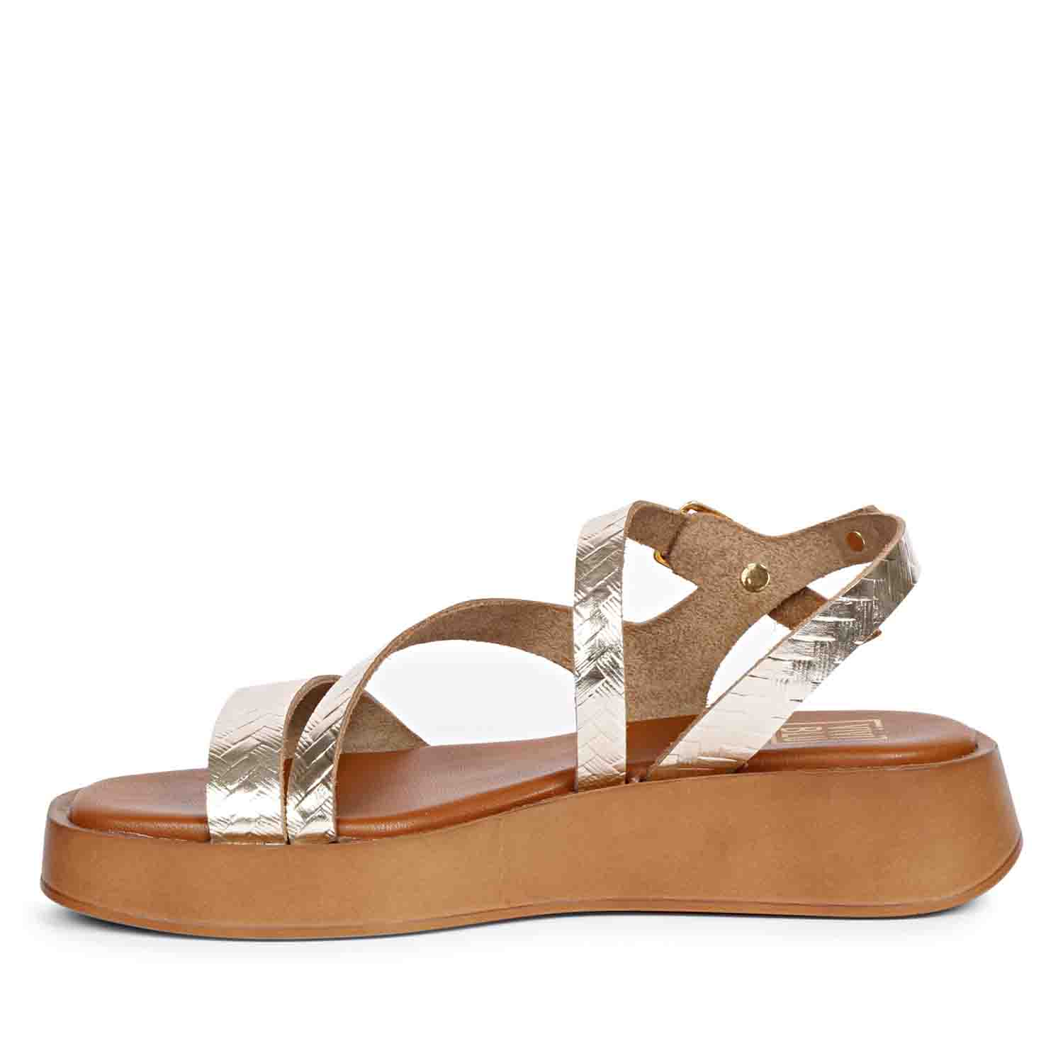 ViviBlu Gold Leather Platform Sandals - Image 5
