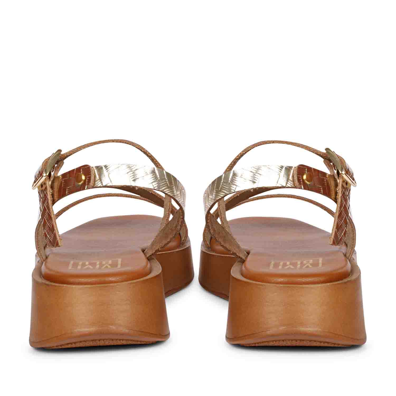 ViviBlu Gold Leather Platform Sandals - Image 6