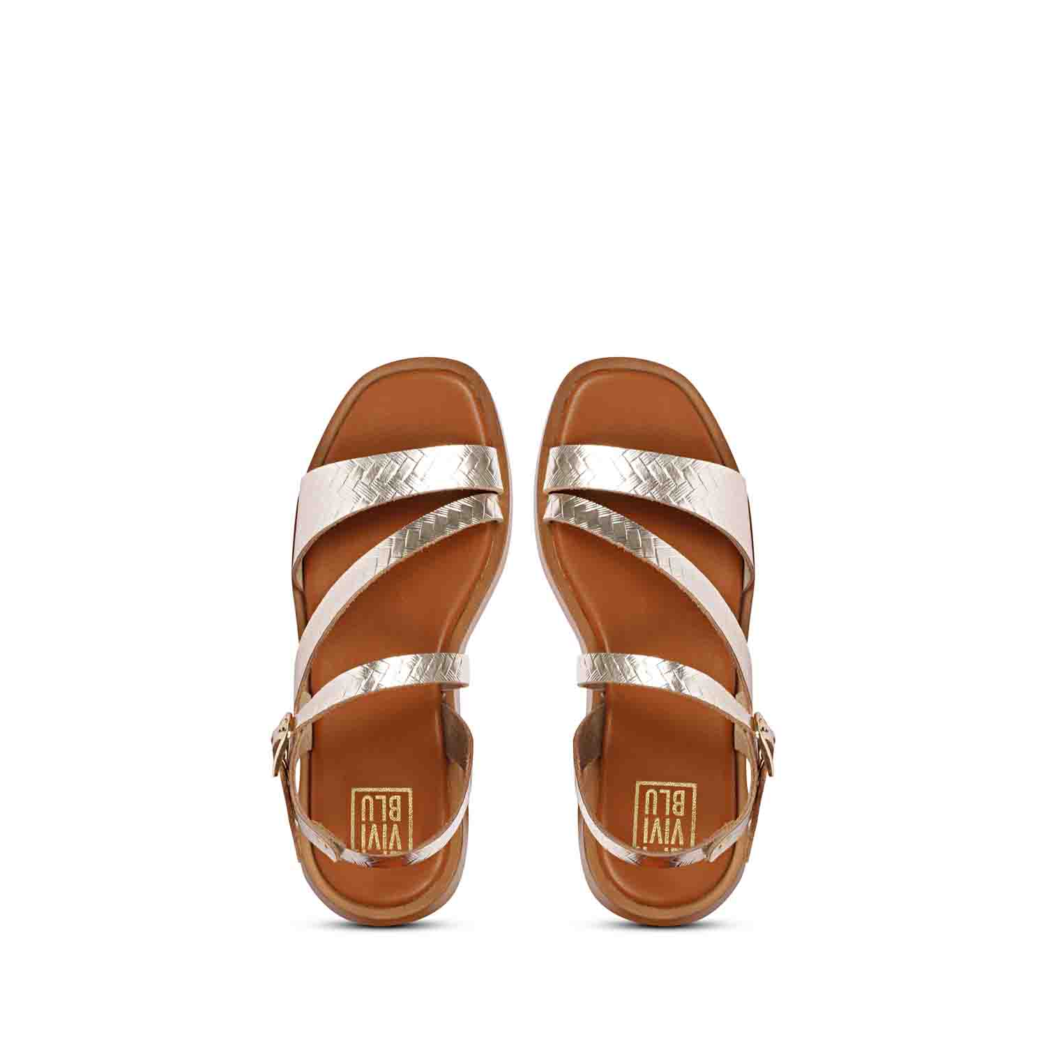 ViviBlu Gold Leather Platform Sandals - Image 7