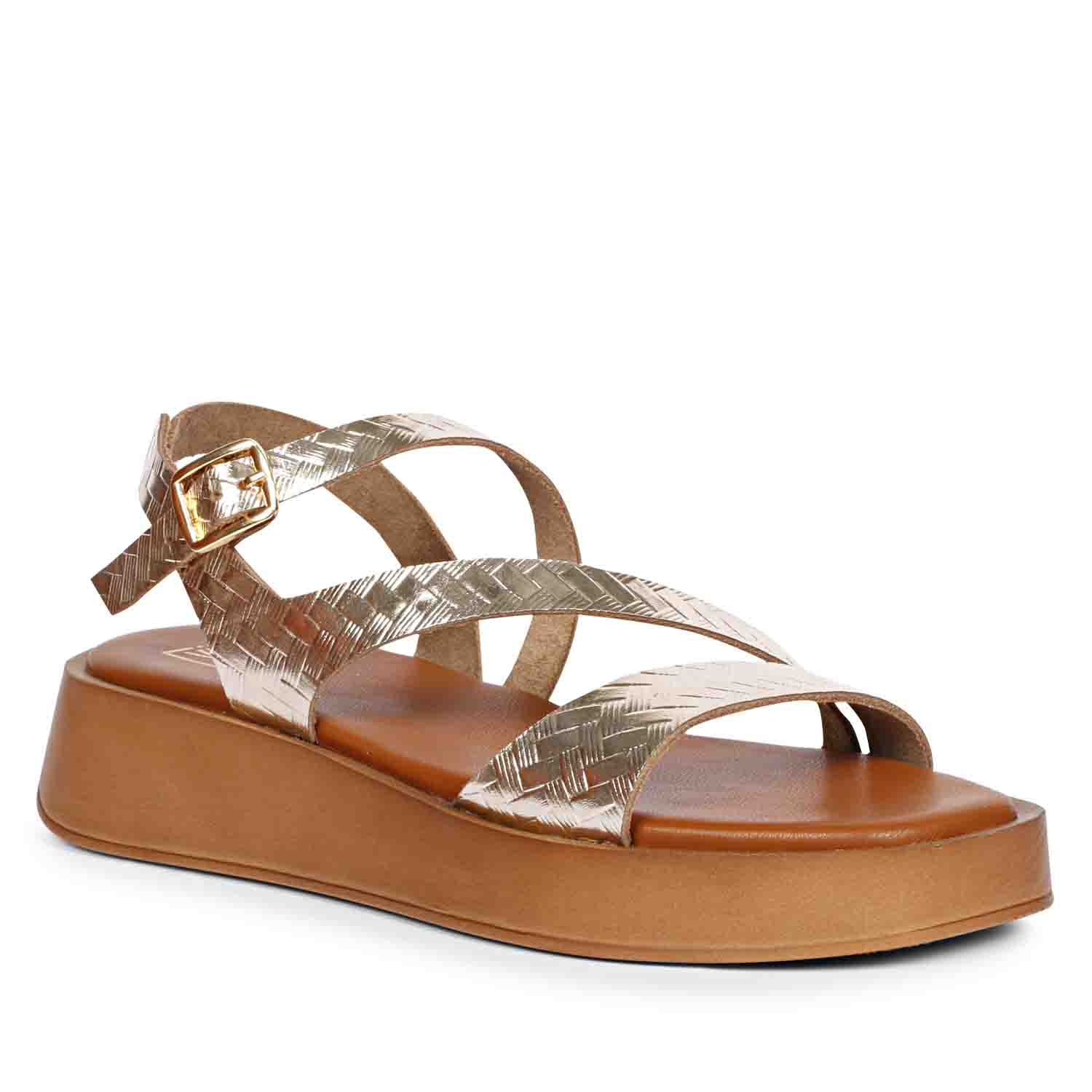 ViviBlu Gold Leather Platform Sandals - Image 8