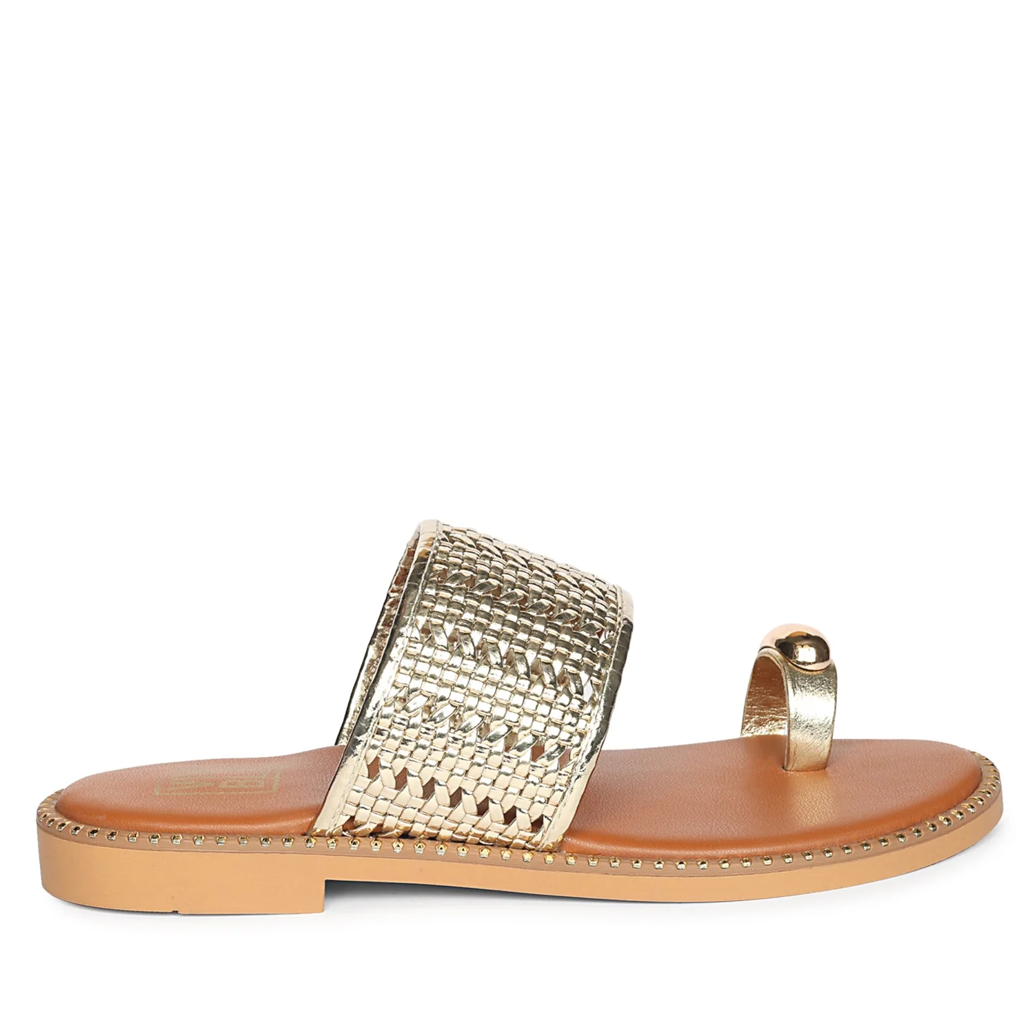Aureline Gold Woven Leather Flat Sandals