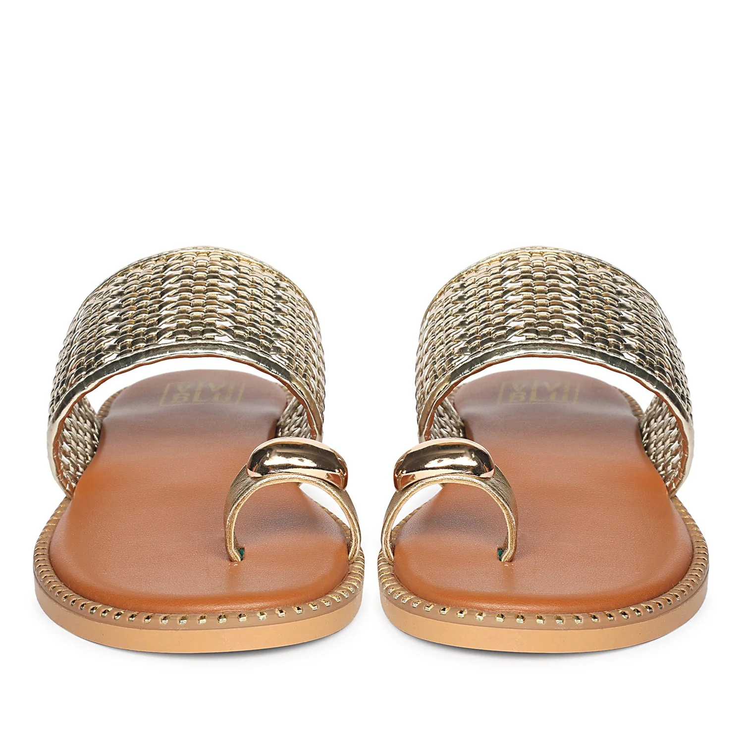 Aureline Gold Woven Leather Flat Sandals - Image 4
