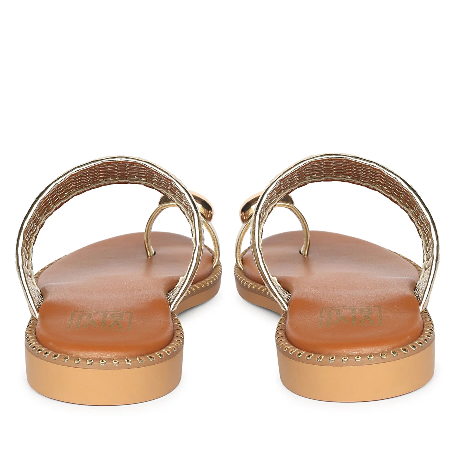 Aureline Gold Woven Leather Flat Sandals - Image 5