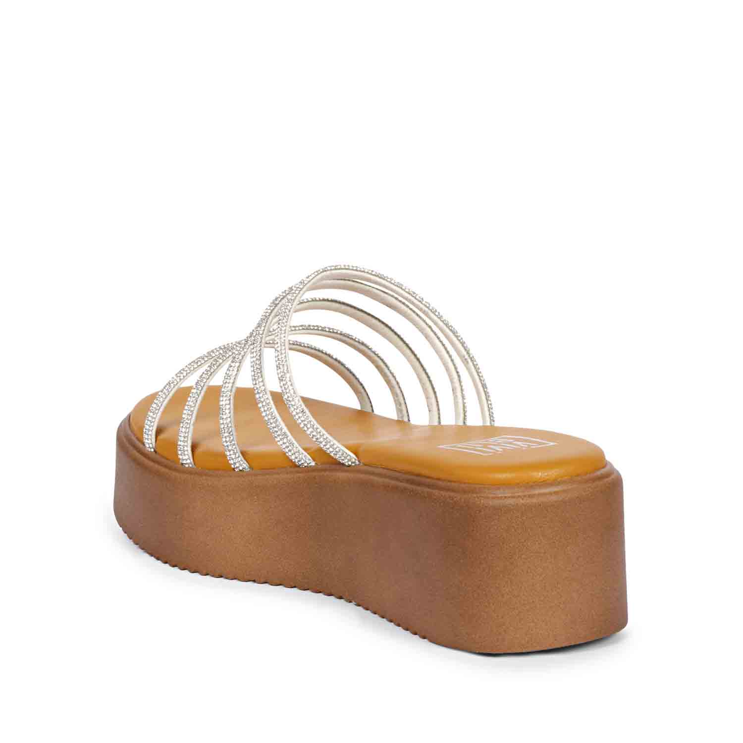 ViviBlu Musturd Leather Platform Sandals Embellished With White Straps - Image 9