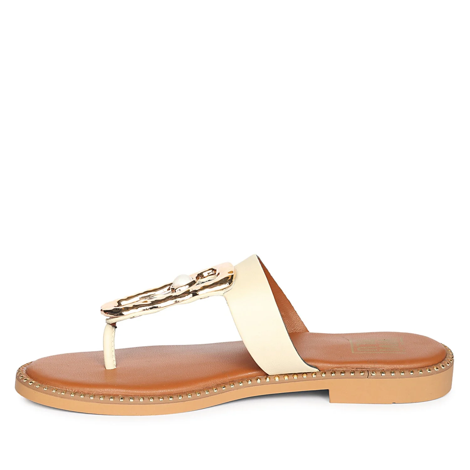 Solana Off White Leather Flat Sandals - Image 3