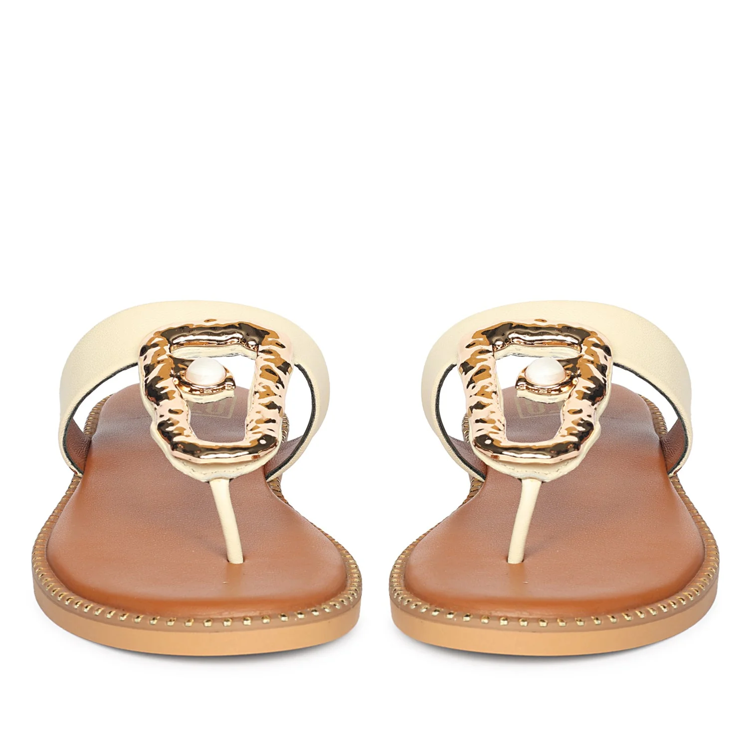 Solana Off White Leather Flat Sandals - Image 4