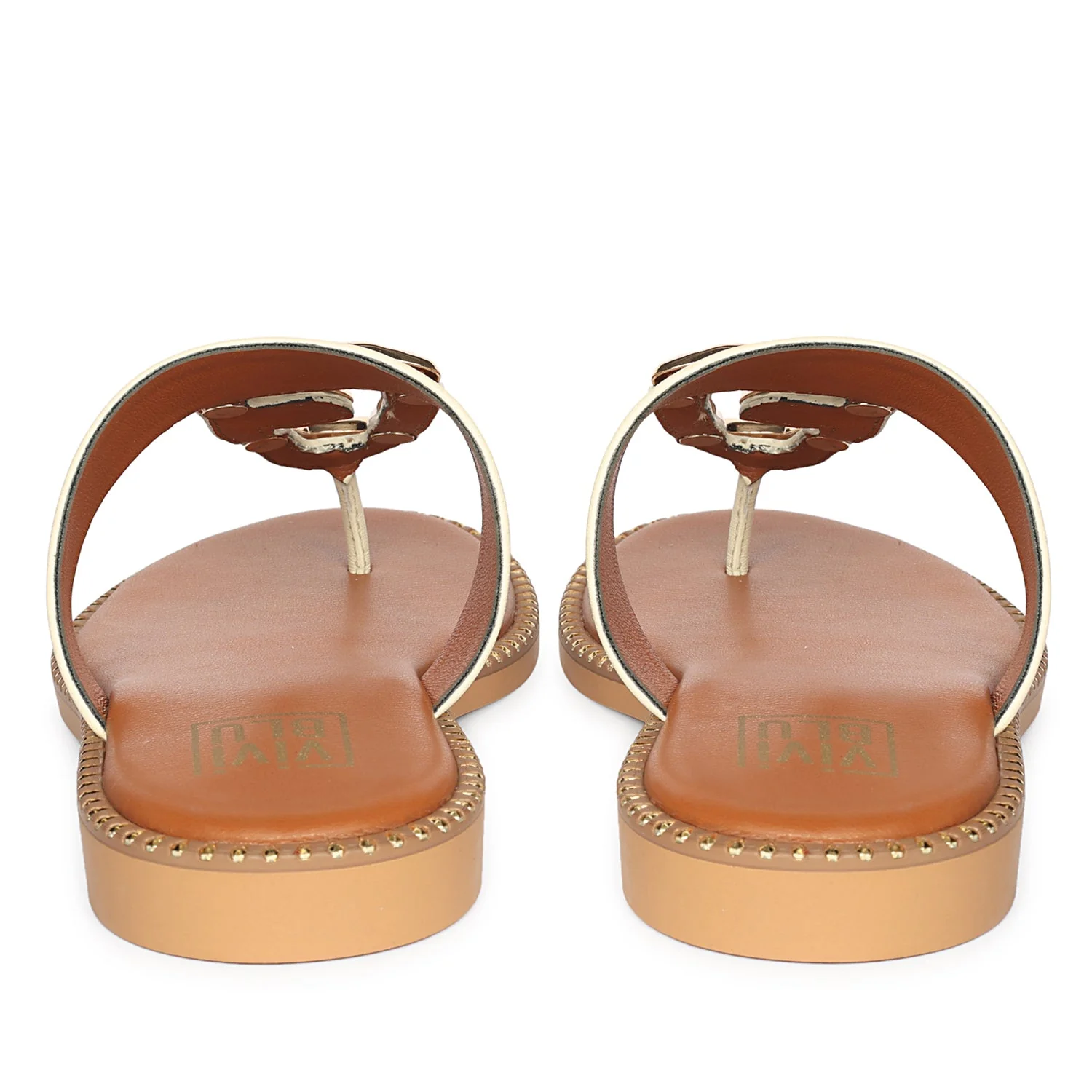 Solana Off White Leather Flat Sandals - Image 5