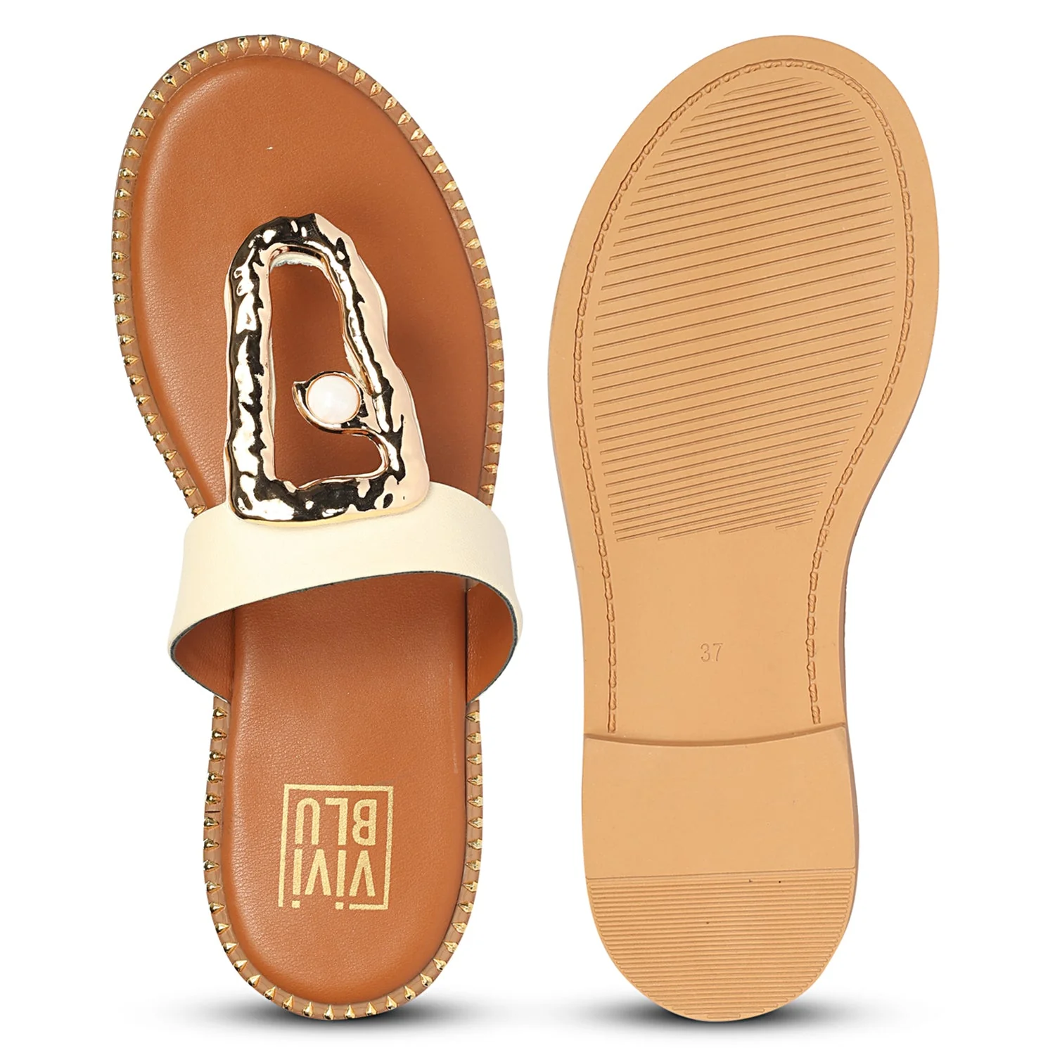 Solana Off White Leather Flat Sandals - Image 6