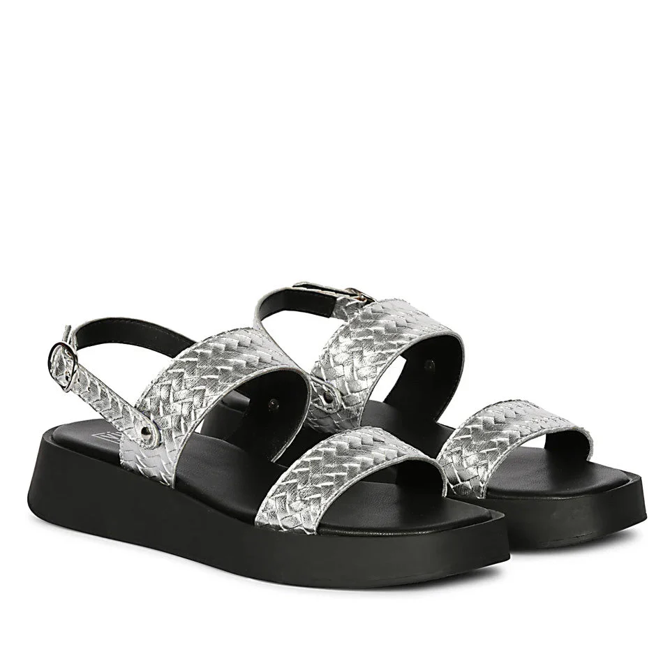 Genisa Silver Leather Flat Sandals - Image 2